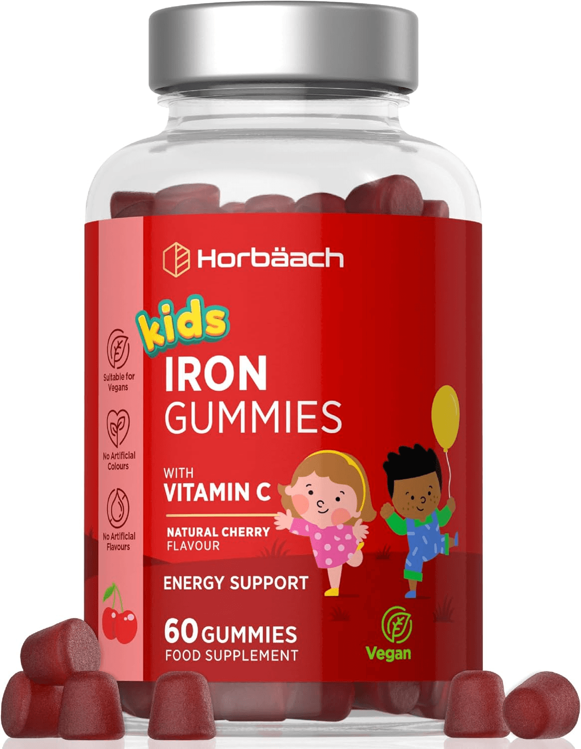 Iron Gummies for Kids with Vitamin C | Cherry Flavoured Tablet Alternative| Palm