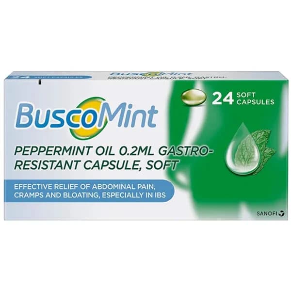 BuscoMint Peppermint Oil 0.2ml Gastro-Resistant 24 Capsules CRAMPS BLOATING PAIN