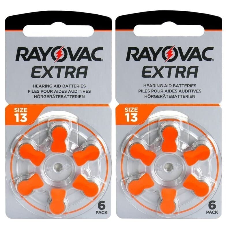 12 x Rayovac Extra Size 13 Hearing Aid Batteries Orange - Zinc Air Hg0% PR48