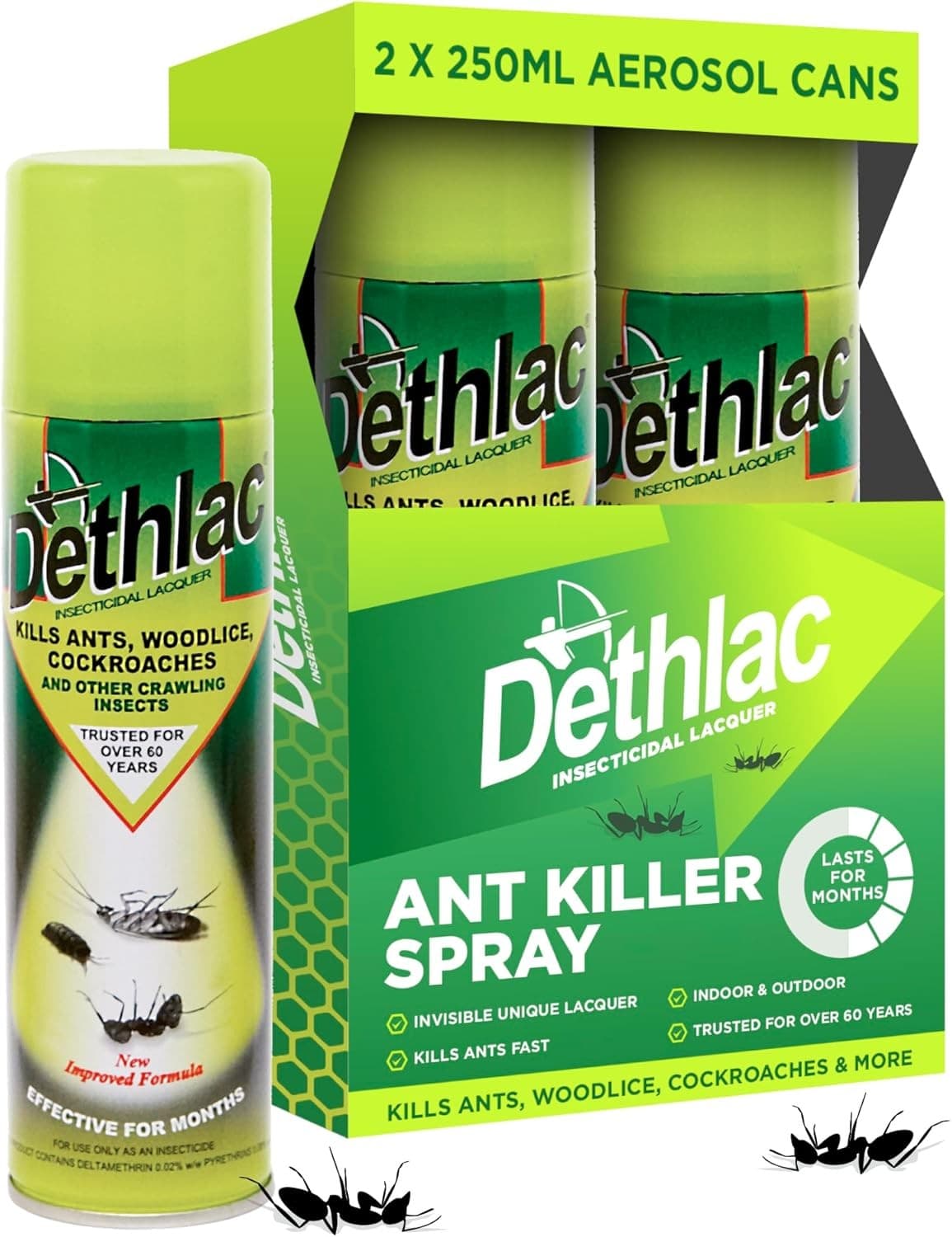 2 x Dethlac Spray | Ant Killer Indoor and Outdoor 250ml Aerosol | Insect Killer view 2