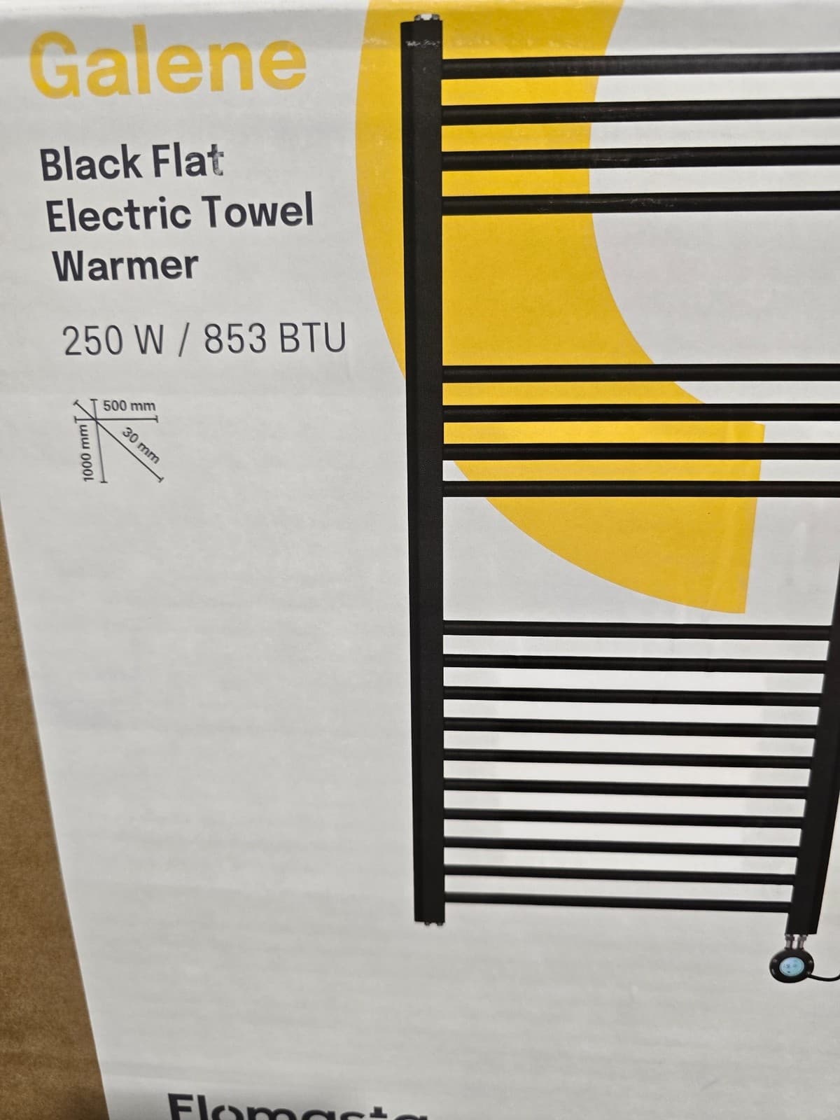 Flomasta 1000mm x 500mm 852BTU Black Flat Electric Towel Radiator (465)