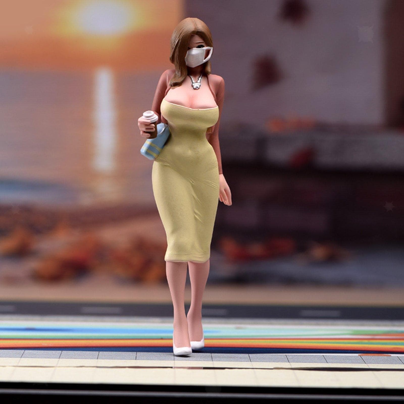 1/18 Scale Housewife Model Mini Long Dress Woman Figure Role Play Tiny People