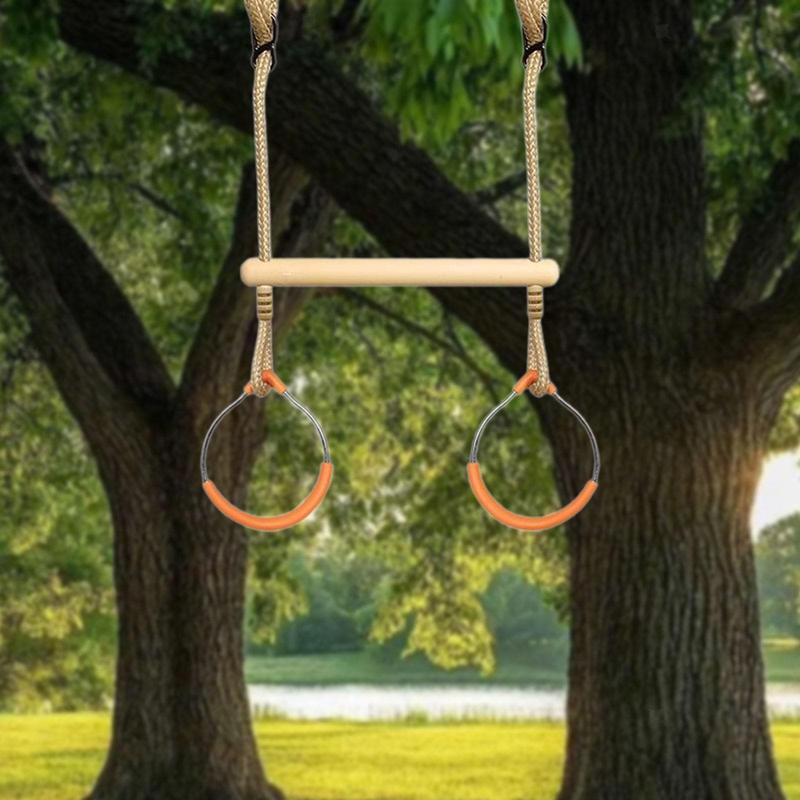 Trapeze Swing Bar Hanging up to 150kg with Gymnastics Rings Stable Heavy Duty