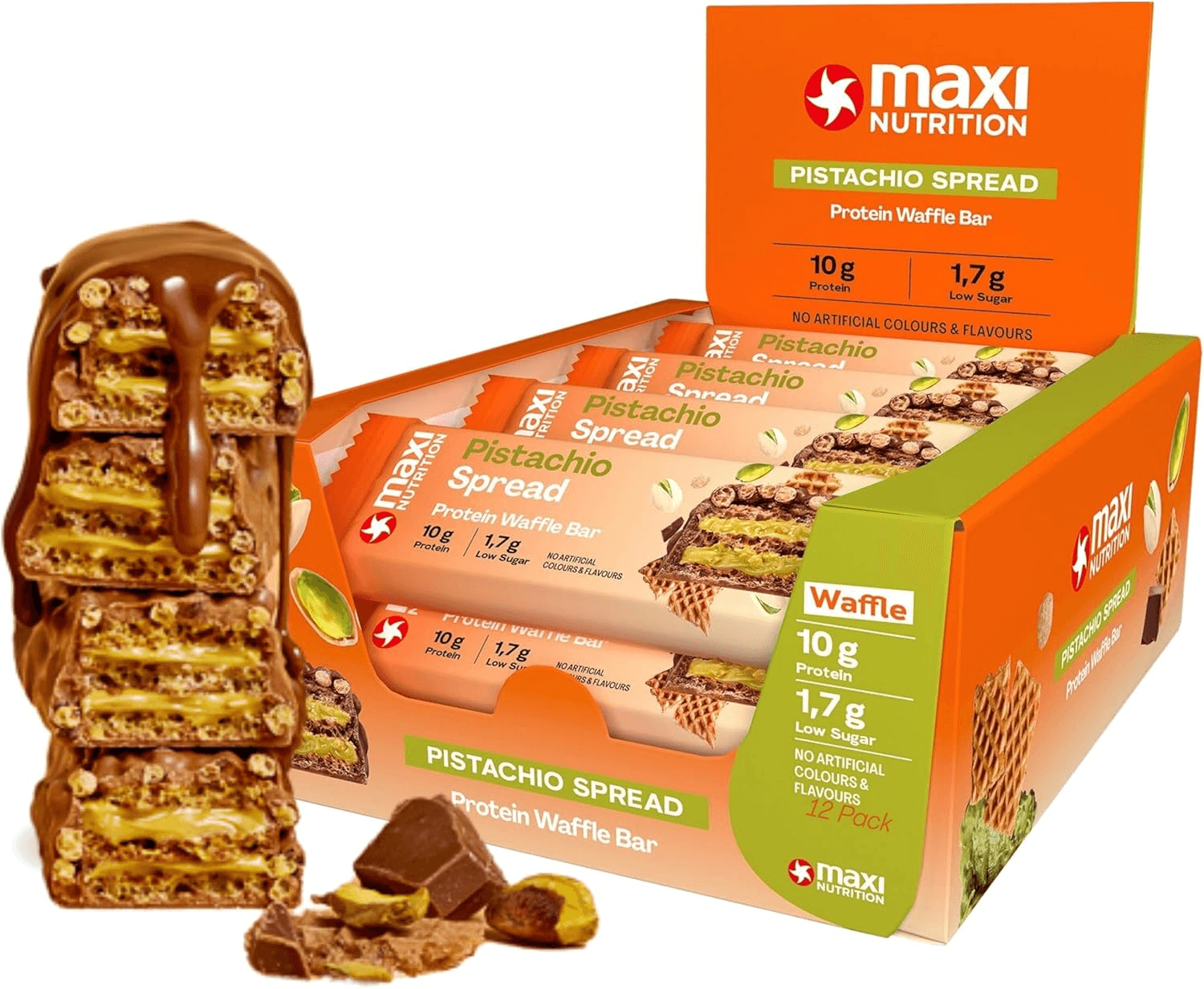 Pistachio Spread Protein Waffle Bar 12 X 39G Bar| 10G Protein| 199 Kcal| 13G Car