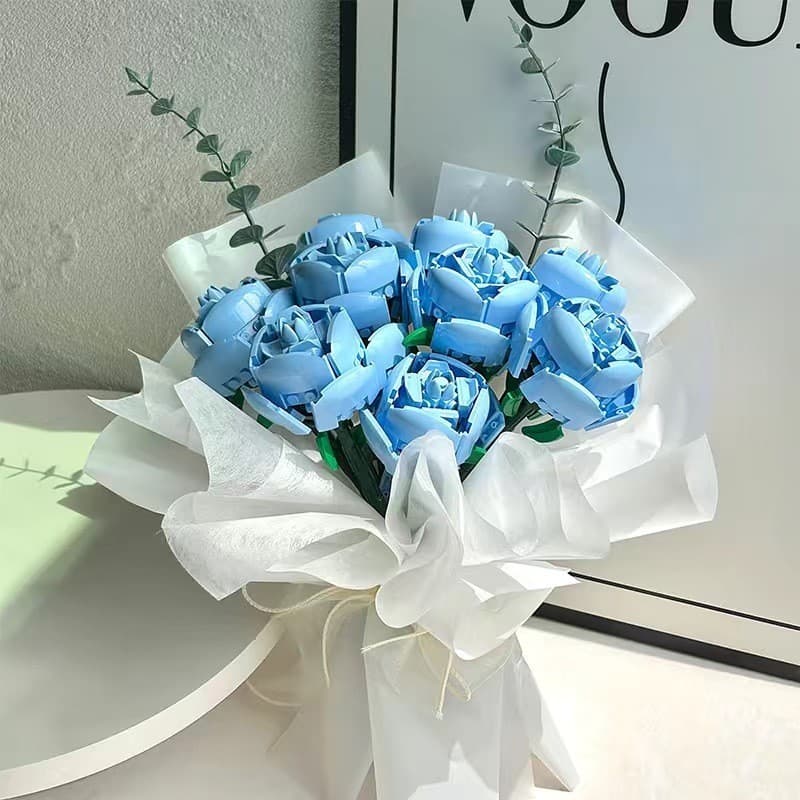 DIY Building Block Rose Bouquet Kit Eternal Rose with Wrapping Paper Gift