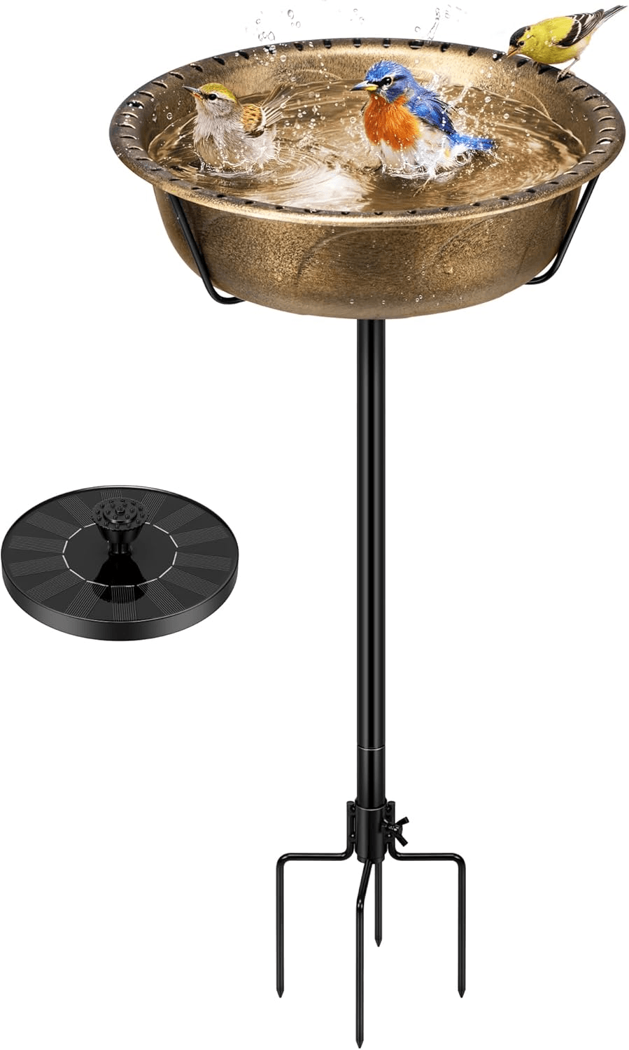 35In Metal Bird Bath with Solar Fountain| Vintage Freestanding Birdbaths| Upgrad