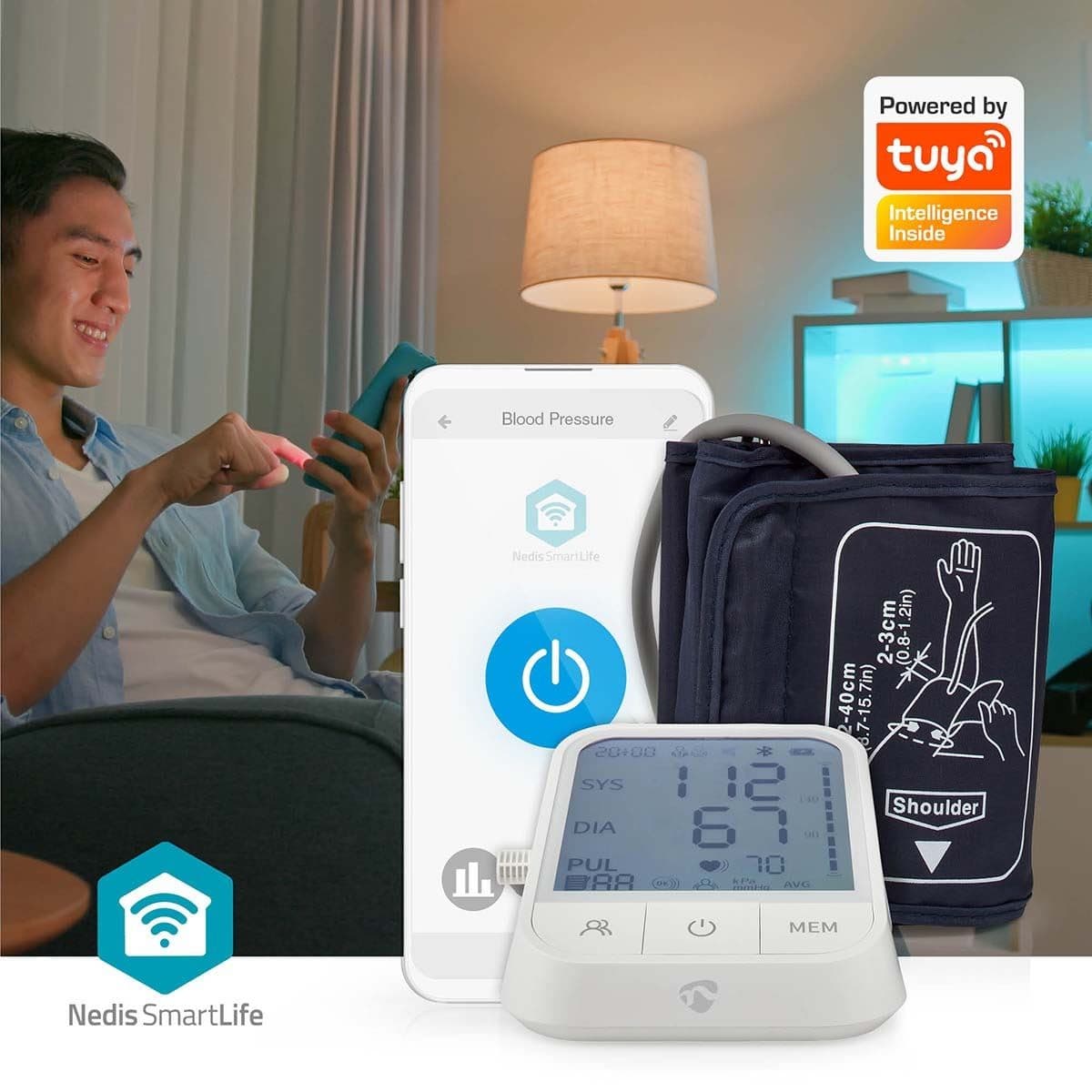 Nedis Smart Tuya Digital Blood Pressure Monitor Upper Arm BP Machine Large Cuff