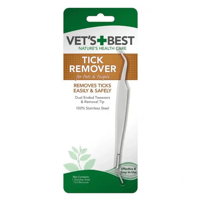 Tick Remover Tool VETS BEST 100% Stainless Steel for Pets Dual Tweezers and Tip