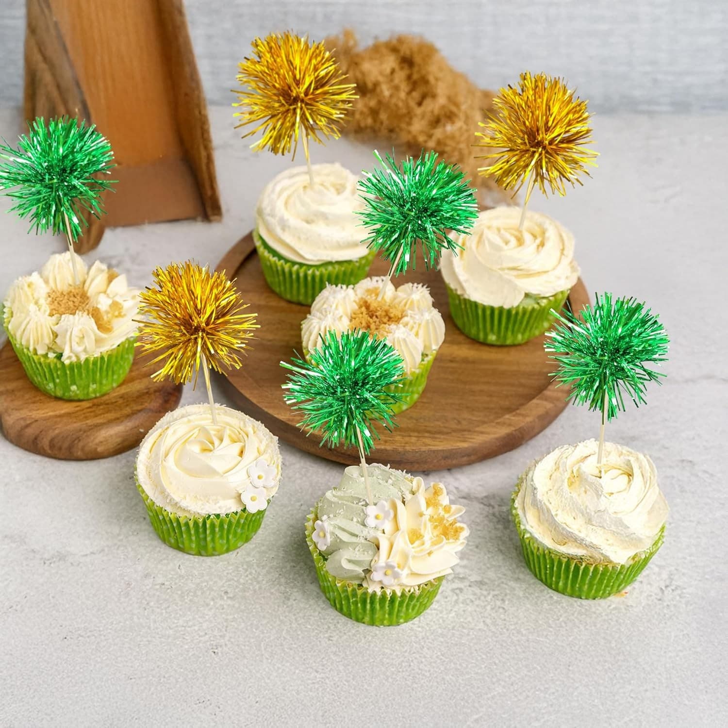 Ephlyn 30Pcs Foil Firework Cupcake Toppers Sparkle Tinsel Cupcake Picks Birthda view 2