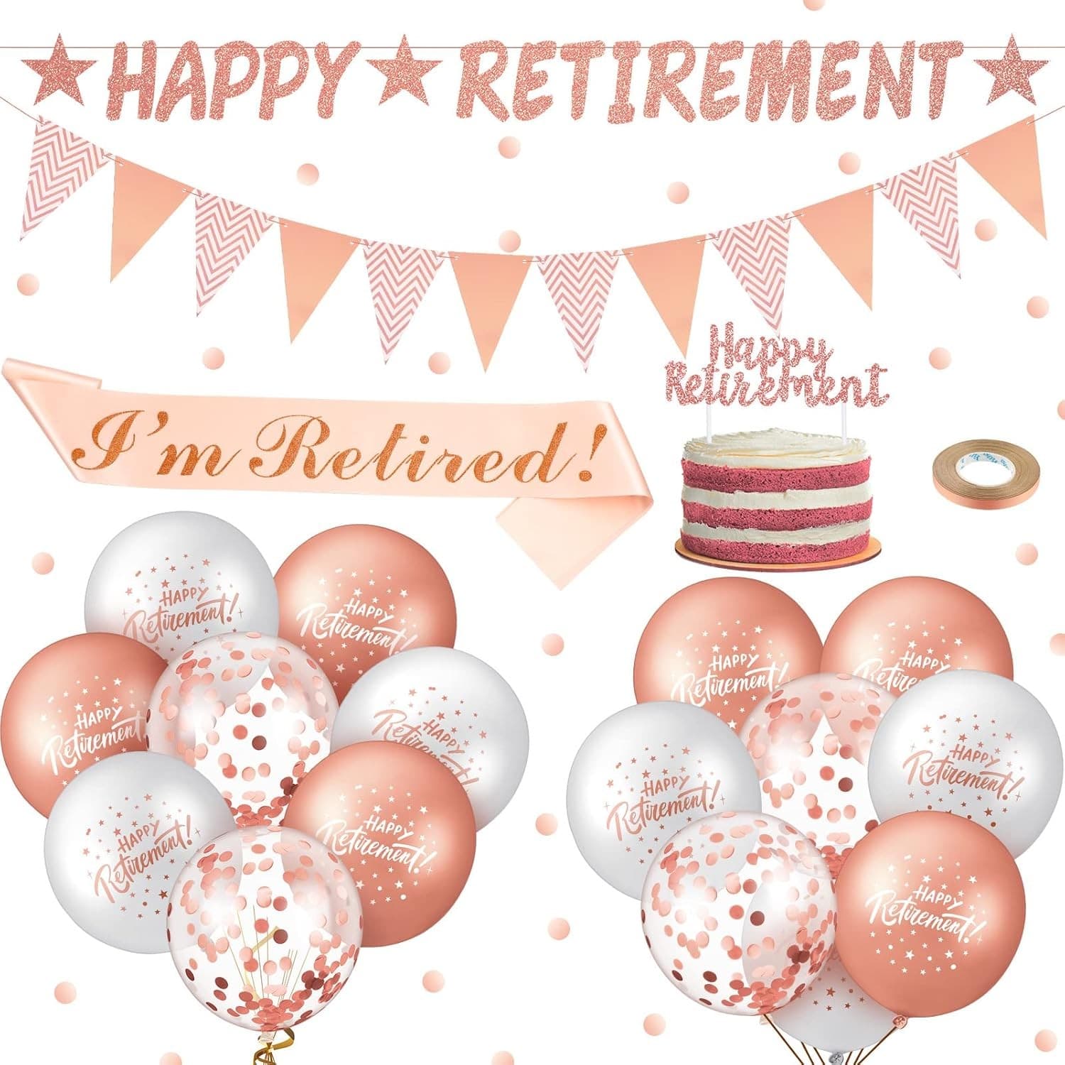 21 Pcs Retirement Party Decorations Kit Rose Gold Happy Retirement Banner Retir