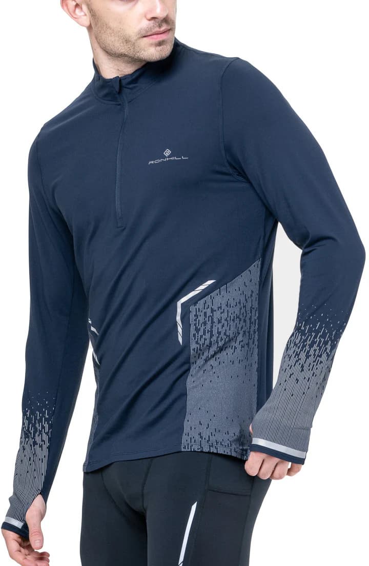 Ronhill Tech Reflect Mens Running Top Blue Long Sleeve Half Zip Base Layer Run