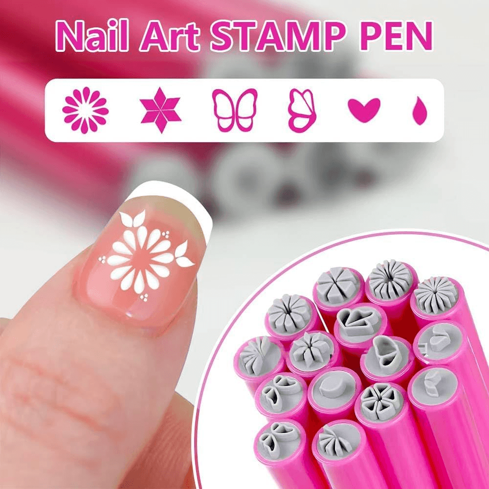 15 PCS Nail Art Stamp Pen Set| Different Flower Rose Butterfly and Dotting Pattern view 2