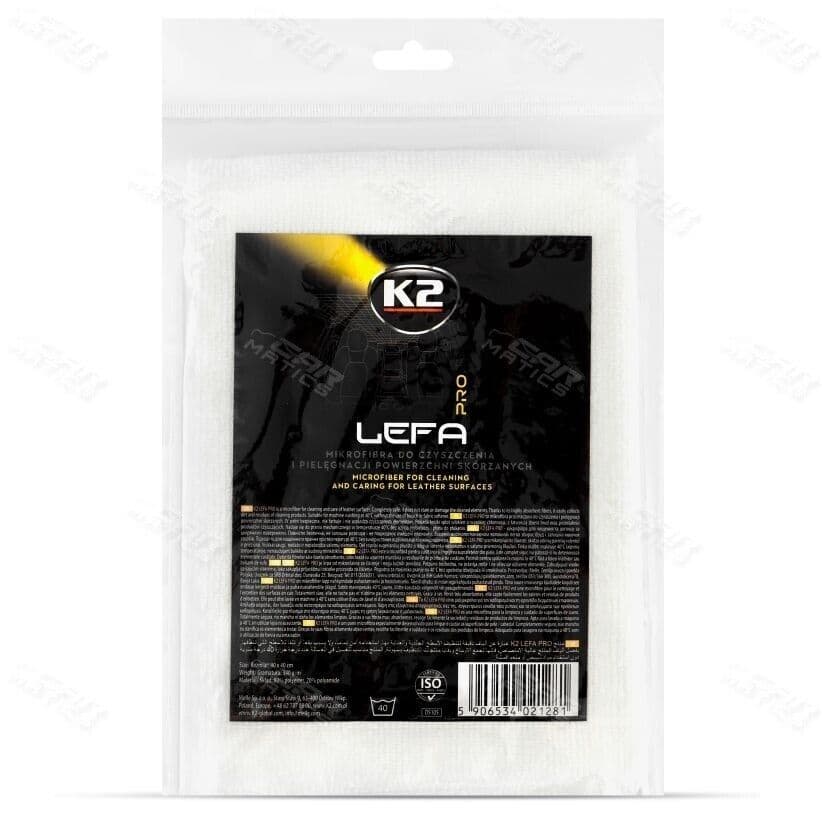 K2 LEFA Car Leather Microfibre Cloth Cleaning Seats Interior Care - 40x40cm