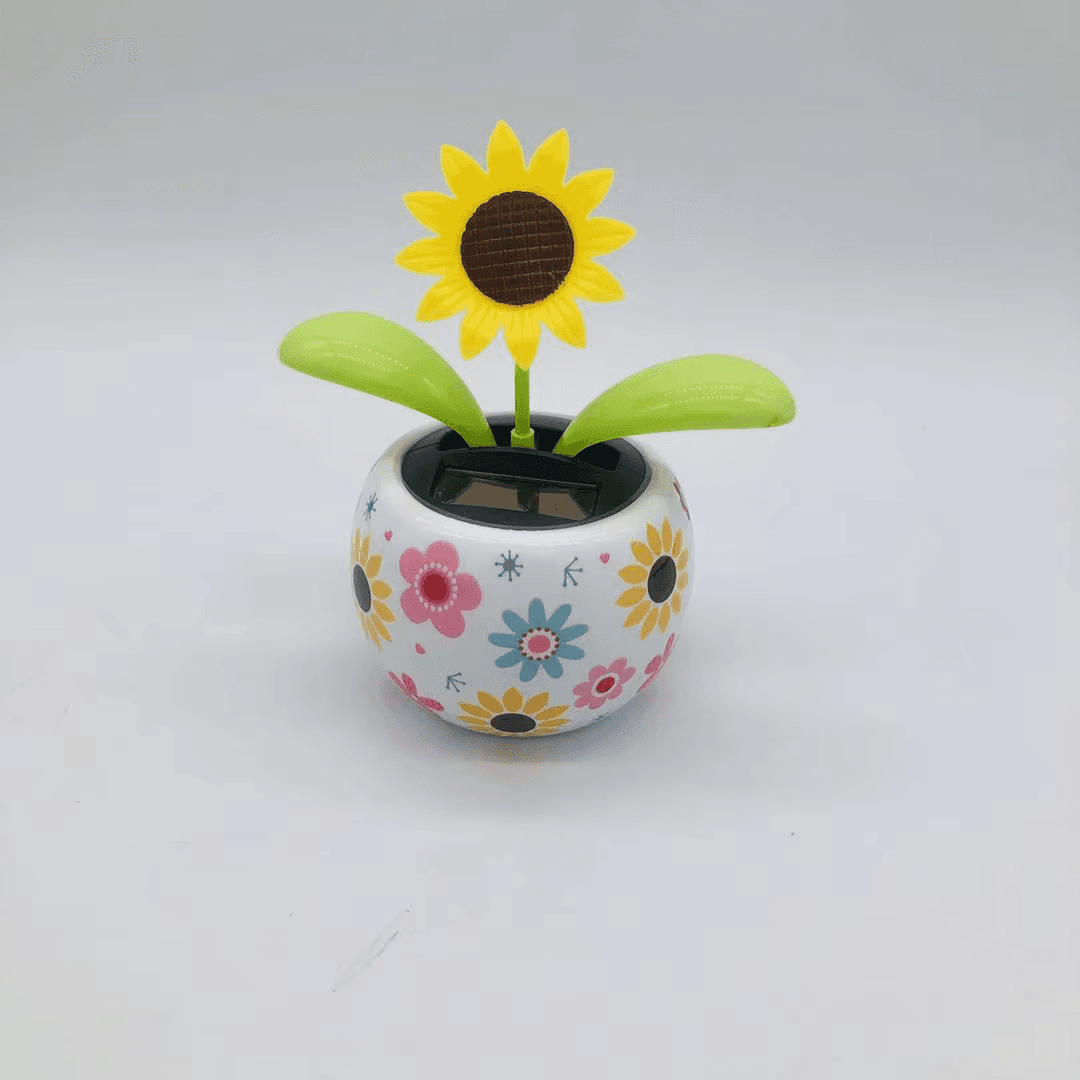 Solar Powered Apple Flower Little Bee Automatic Swinging Sunflower Car Ornament