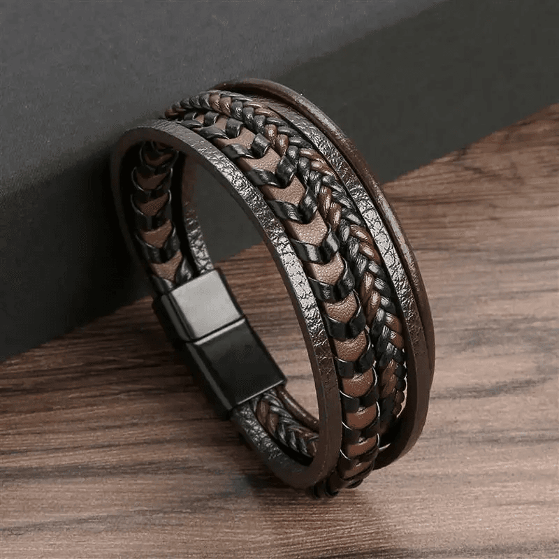 New Classic Men Leather Bracelet Hand-Woven Multi-Layer Alloy Buckle Bracelet &