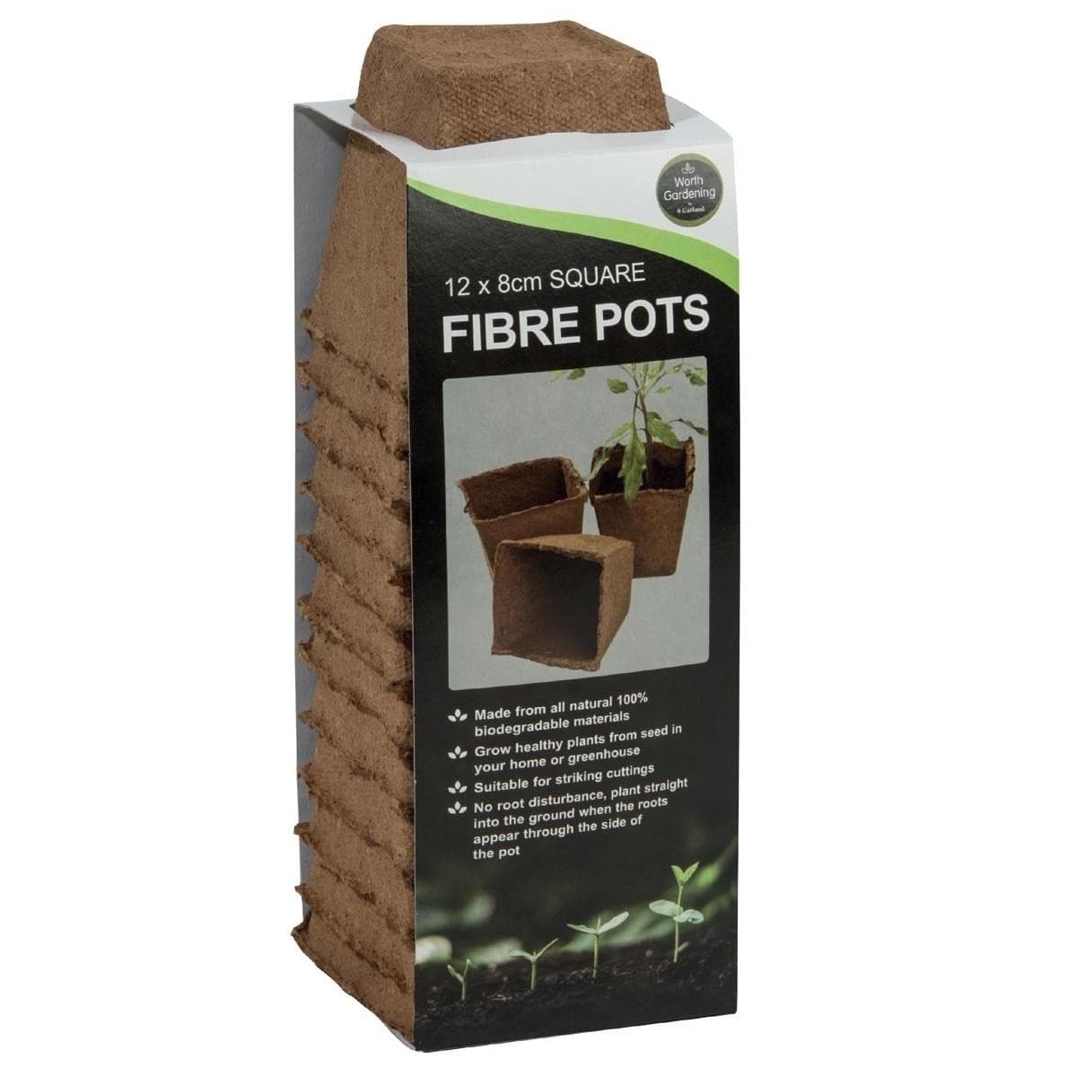 Garland Fibre Pots Square 12 8cm Wood Natural Biodegradable Home or Greenhouse