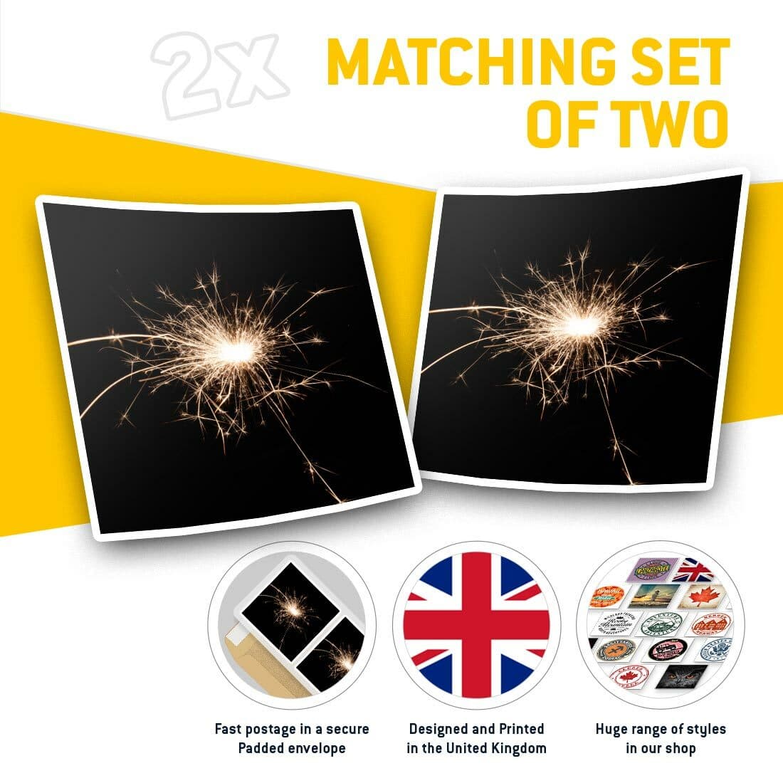 2 x Square Stickers 10 cm - Sparkler Sparks Firework Fun Cool Gift #2164 view 2