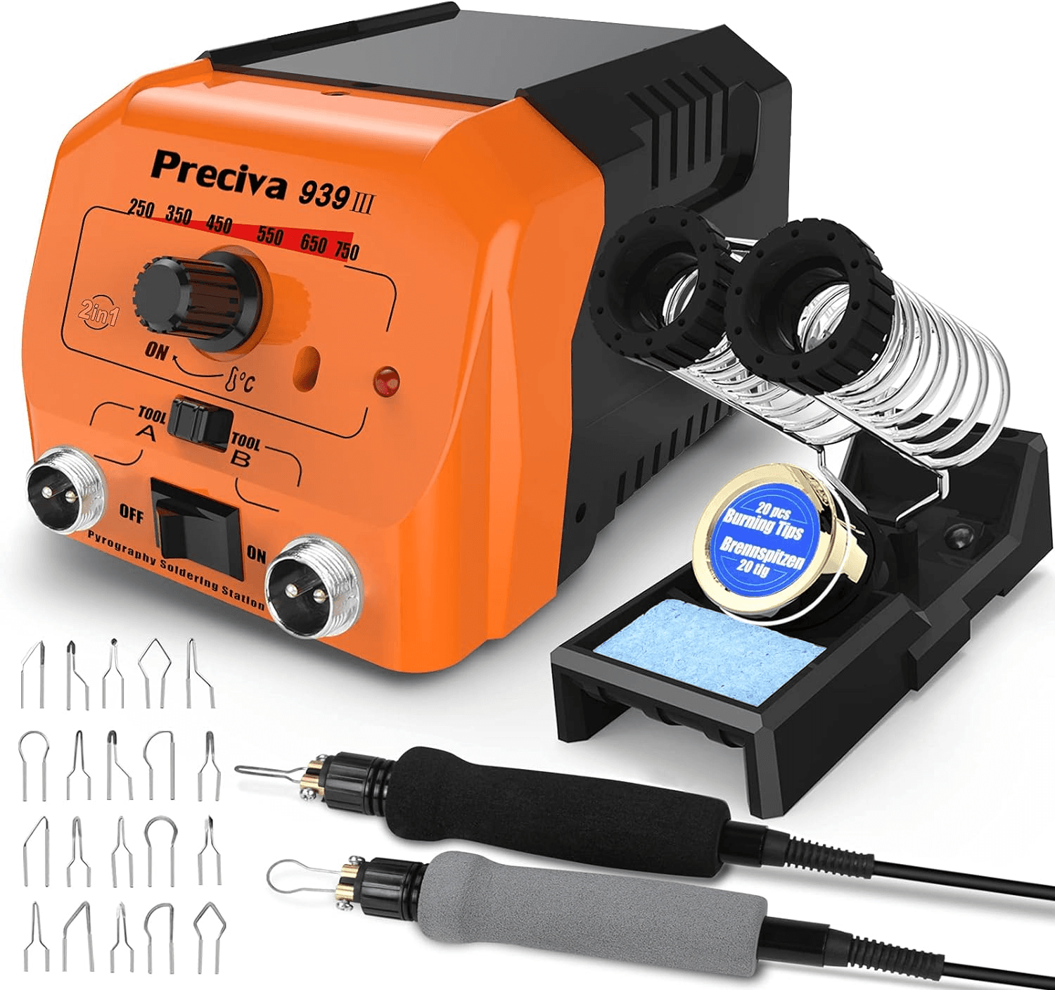 Wood Burning Station Kit 40W Adjustable Temperature 20 Tip Pyrography Craft Tool