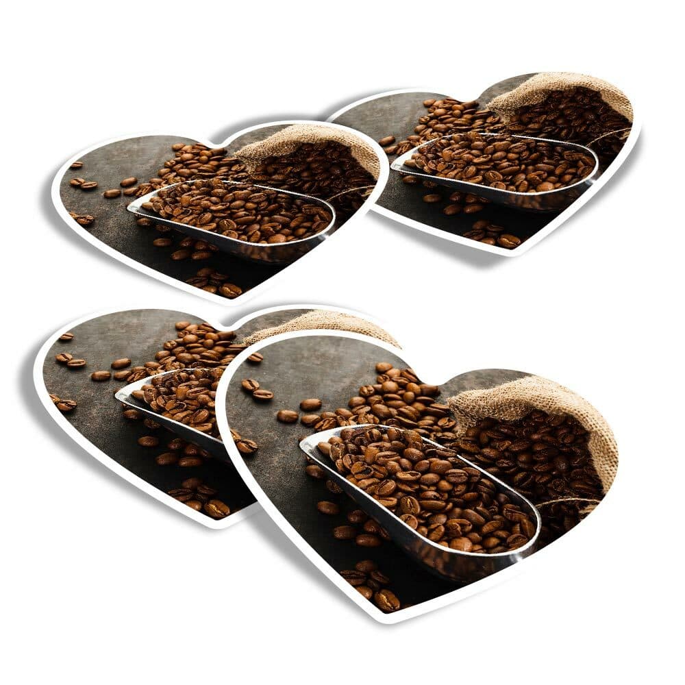 4x Heart Stickers - Bag of Coffee Beans and Scoop #21406