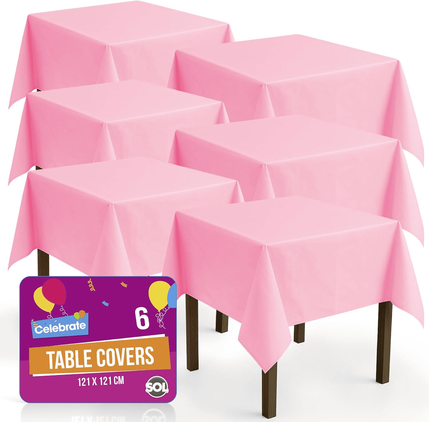 6Pk Pink Table Cloths Party 121X121Cm | Disposable Plastic Cover. Heavy Duty Spi