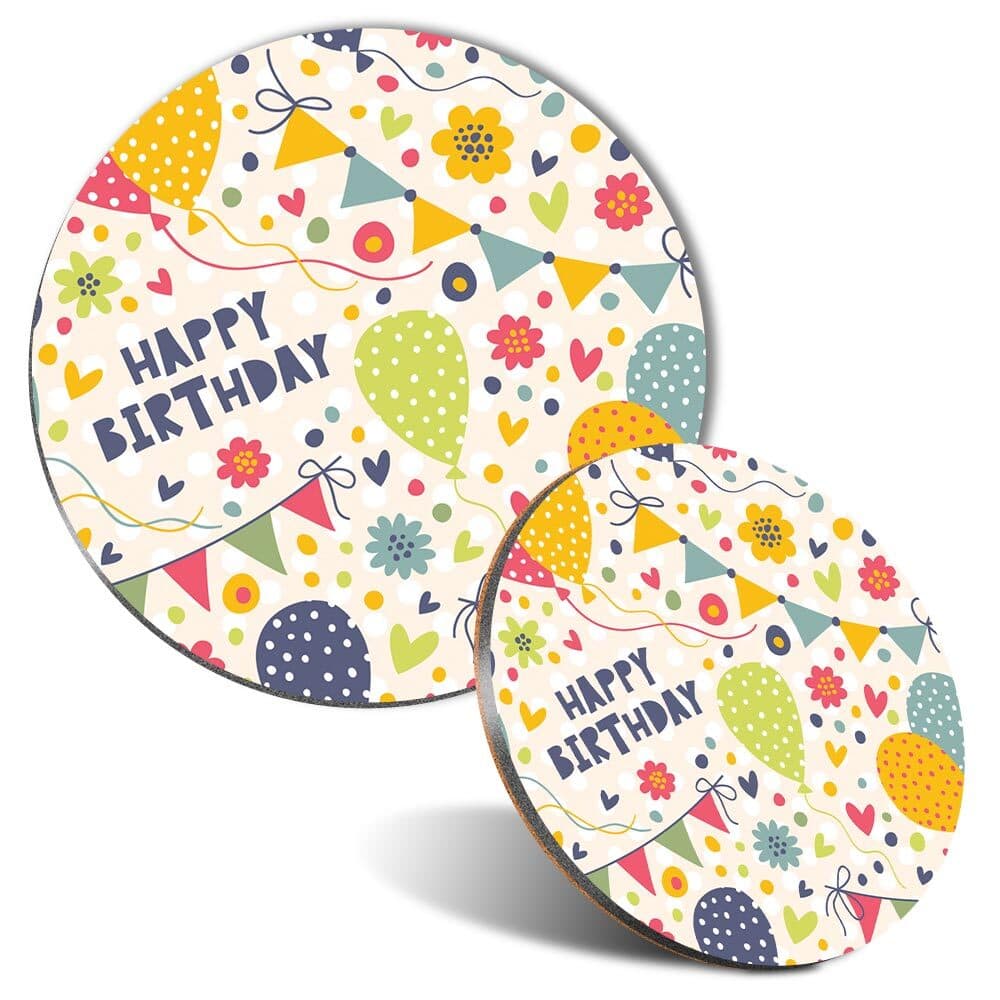 Mouse Mat and Coaster Set Happy Birthday Party Design Balloons #170277