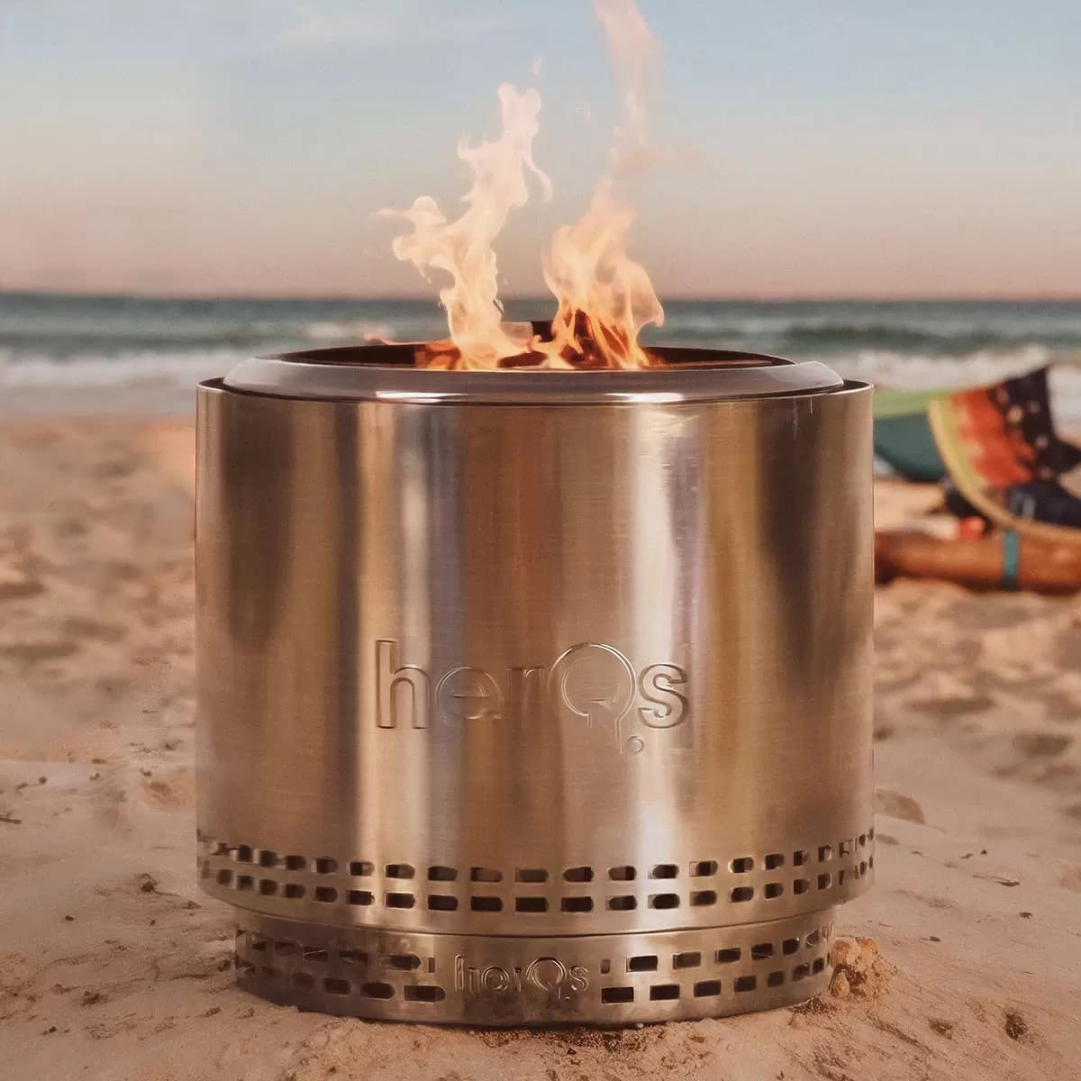 HerQs Blaze 50cm Stainless Steel Wood Burning Fire Pit Outdoor Garden Heater Set