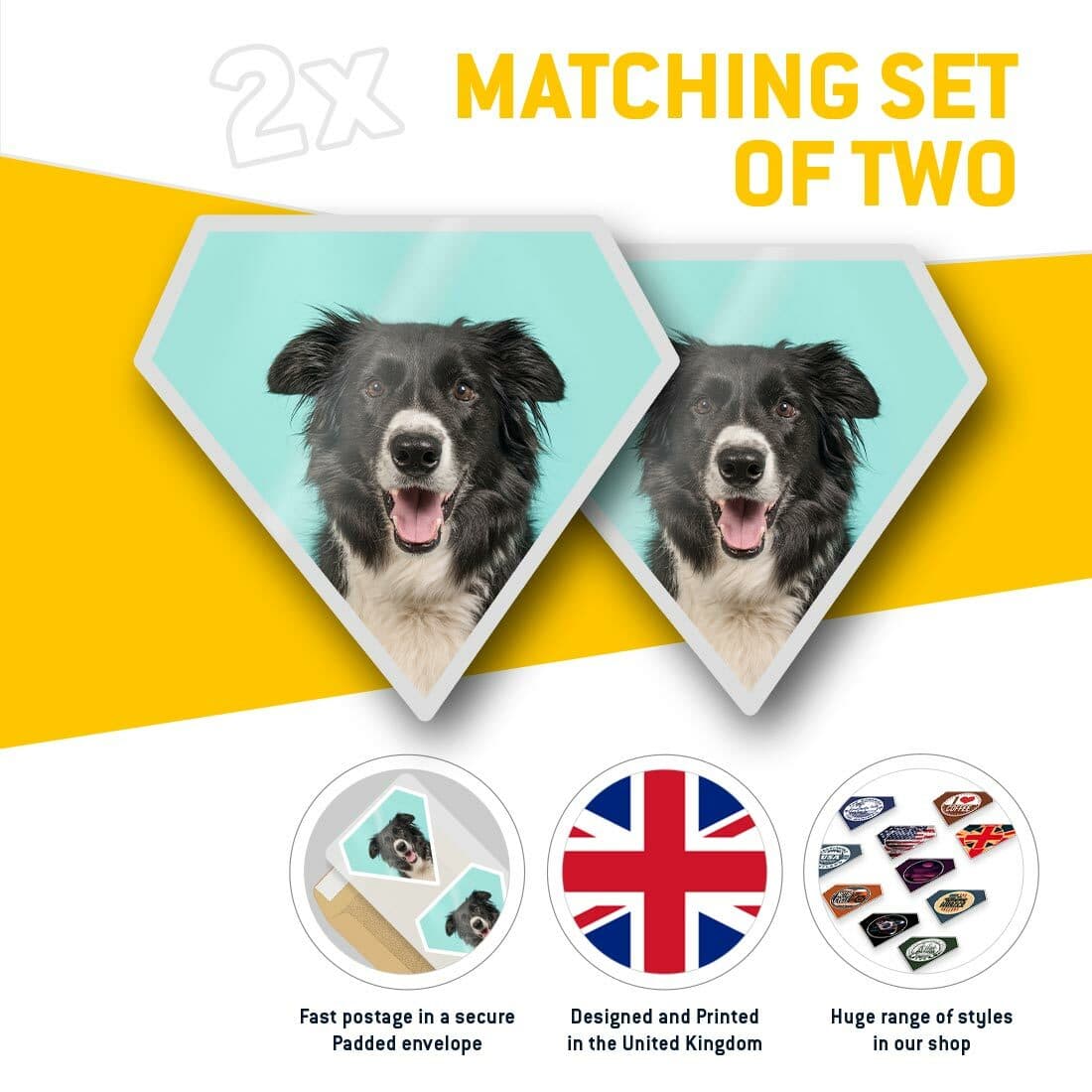 2 x Diamond Stickers 10 cm  - Border Collie Dog Pet Farmer  #21276 view 2