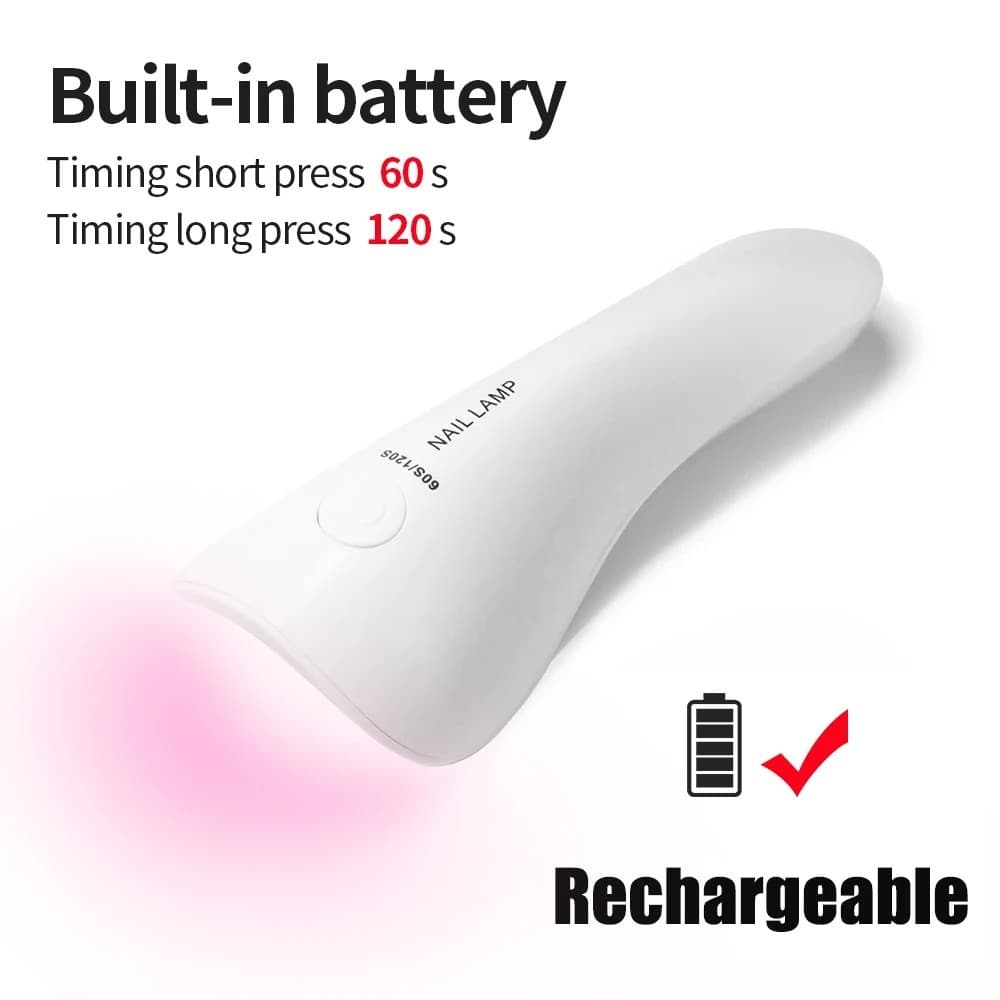 UV LED Nail Dryer - Handheld Gel Polish Lamp - Portable Rechargeable Tool
