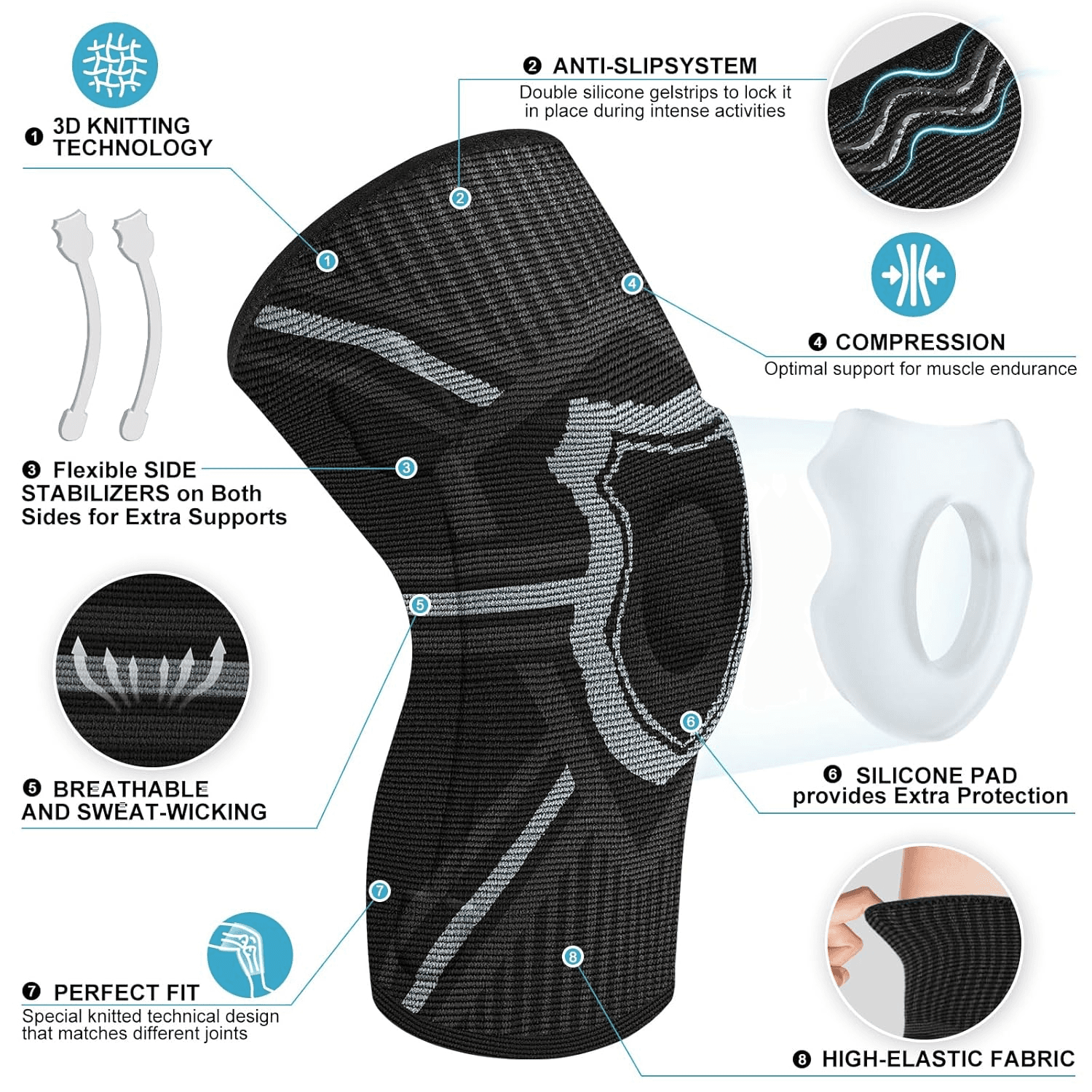 Knee Support Brace 2 Pack,Knee Brace Compression Sleeve for Men and Women,For Ar view 2