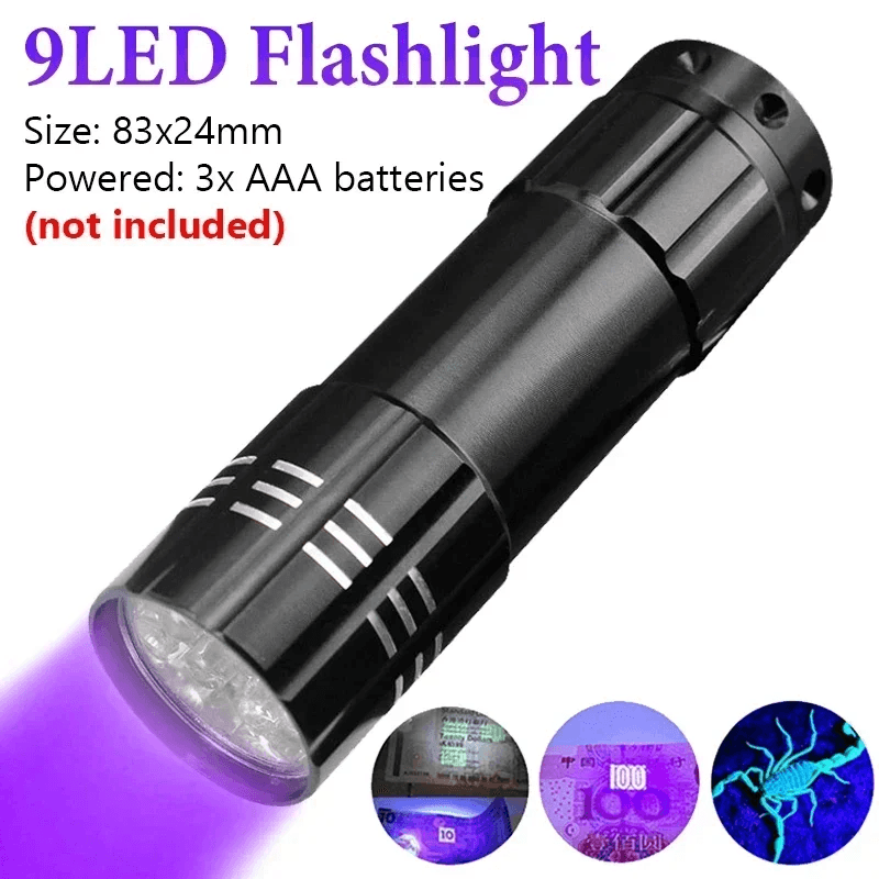 395/365Nm UV Flashlight LED Ultraviolet Torch Zoomable Mini Ultra Violet Lights