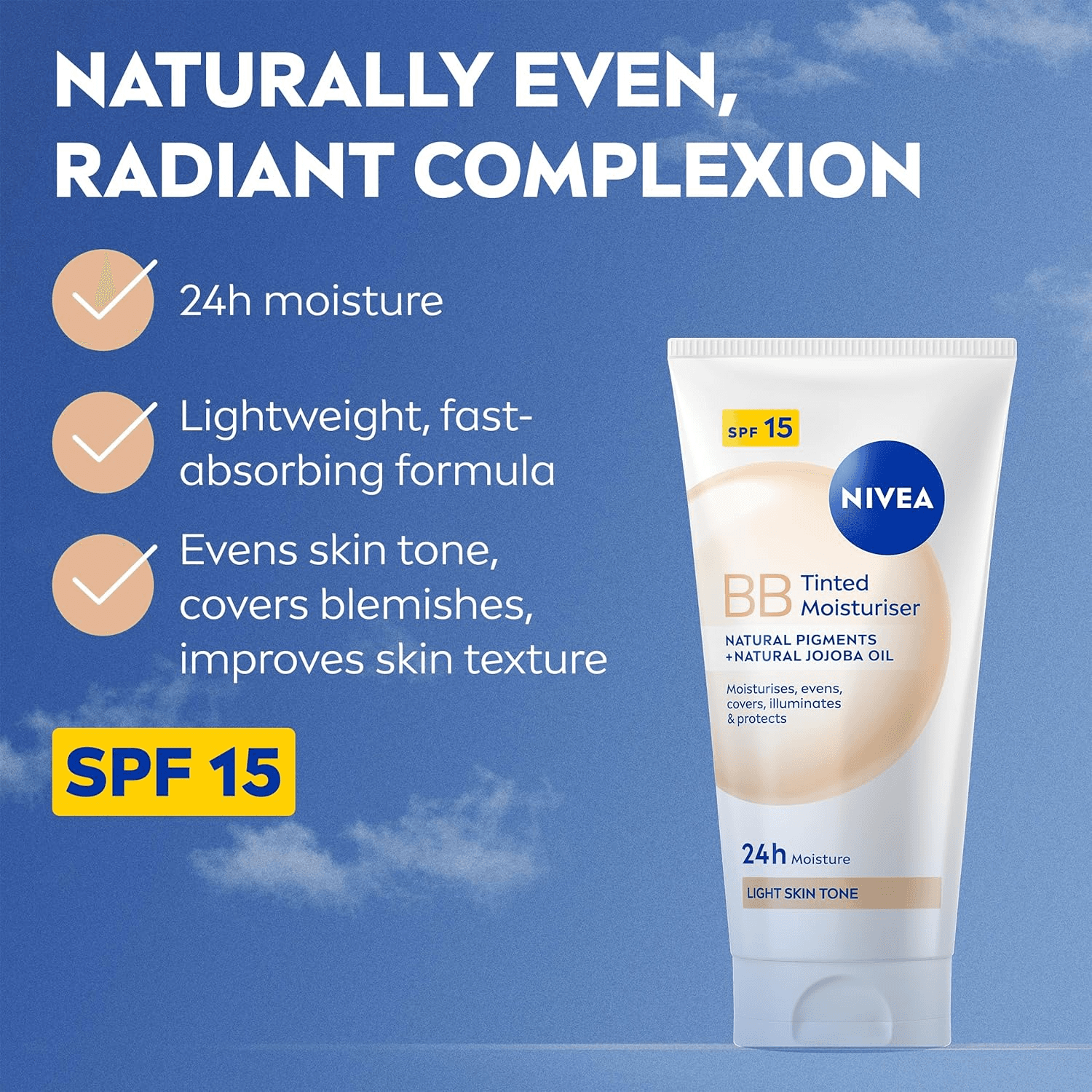 NIVEA BB Tinted Moisturiser SPF 15 Light (3 X 50Ml)| 24 Hour Moisturising BB Cre view 2