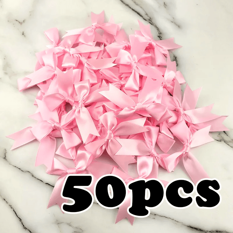 (50 Pcs/Pack) 85*85Mm Fresh Pink Ribbon Bows Small Size Satin Ribbon Bow Flower