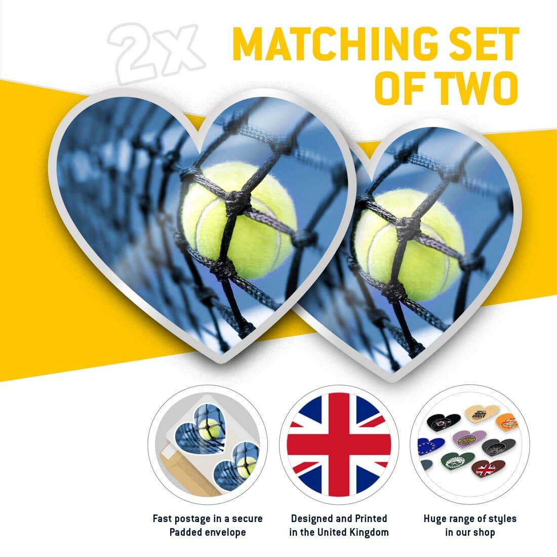 2 x Heart Stickers 10 cm - Tennis Ball Sports Net  #2359 view 2