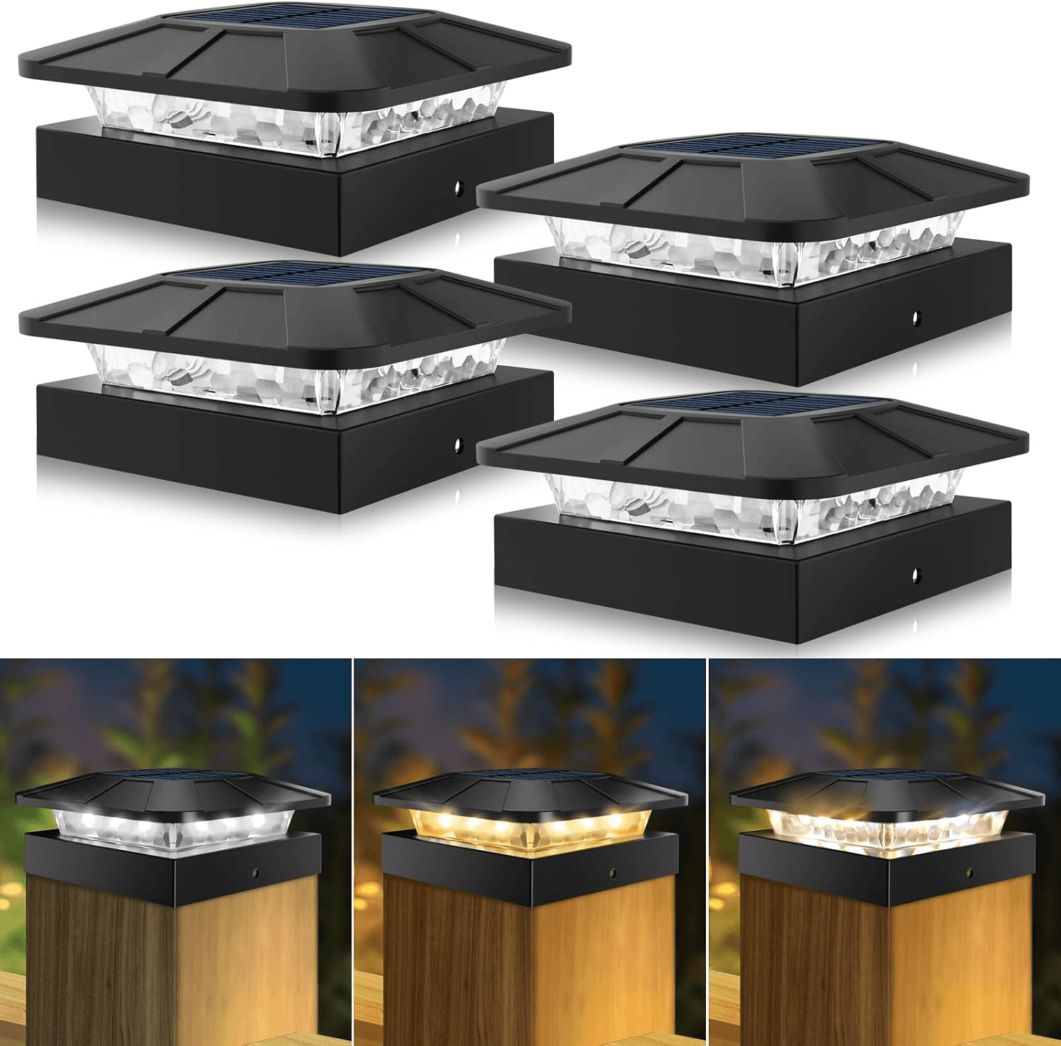 Solar Post Lights with 3 Modes| Dimmable Solar Powered Post Cap Lamp| Waterproof