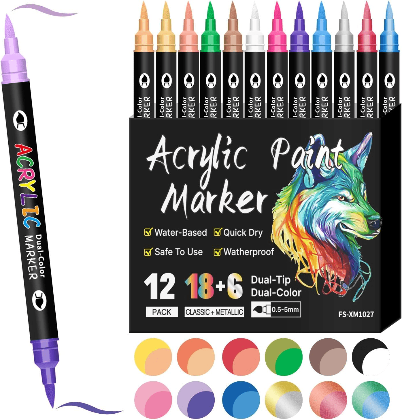 Dual Tip Acrylic Paint Pens Water-Based Acrylic Markers for Rock Painting Wood S