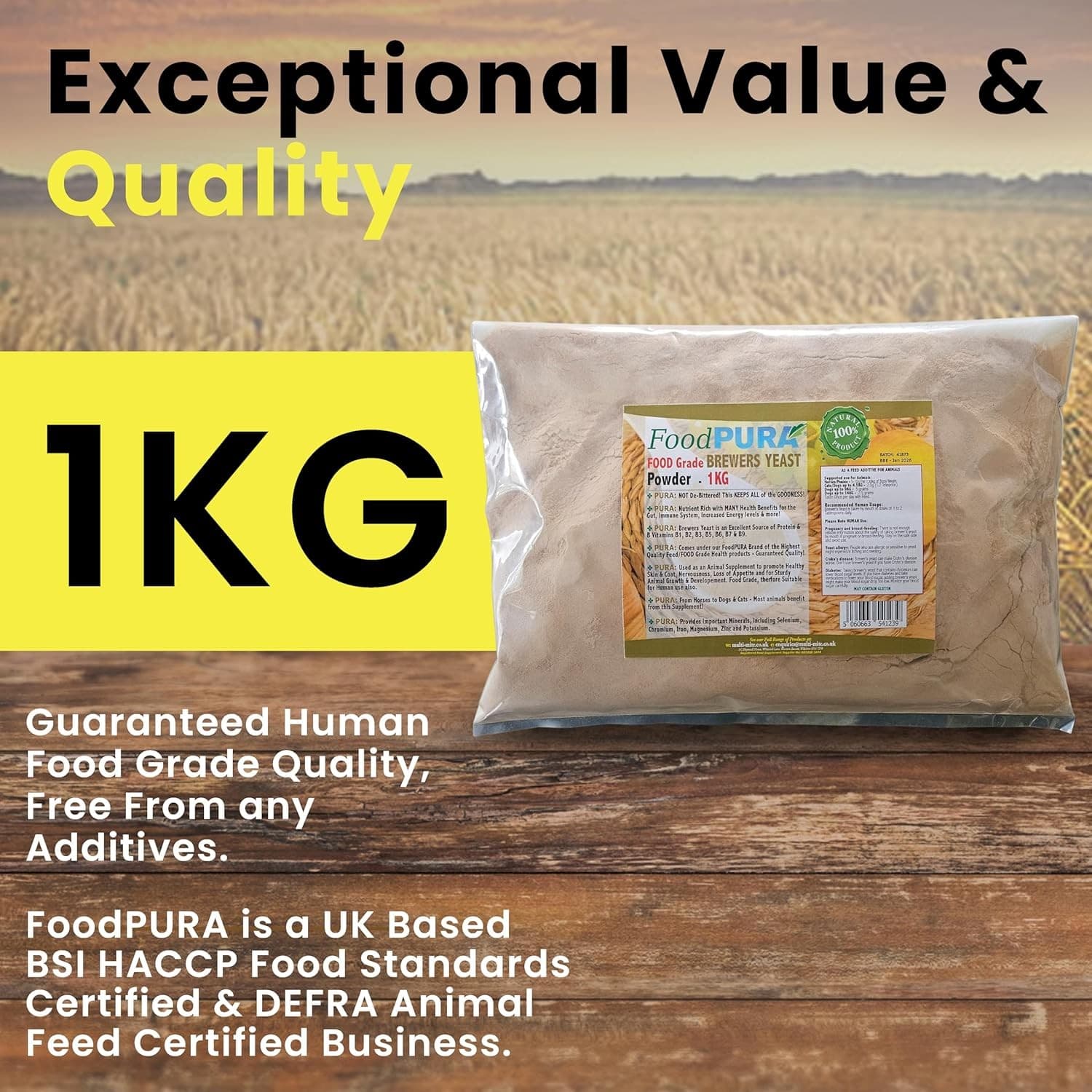 Food PURA Brewers Yeast Powder 1KG - Non De Bittered- 100% Natural| Pure| Safe view 2