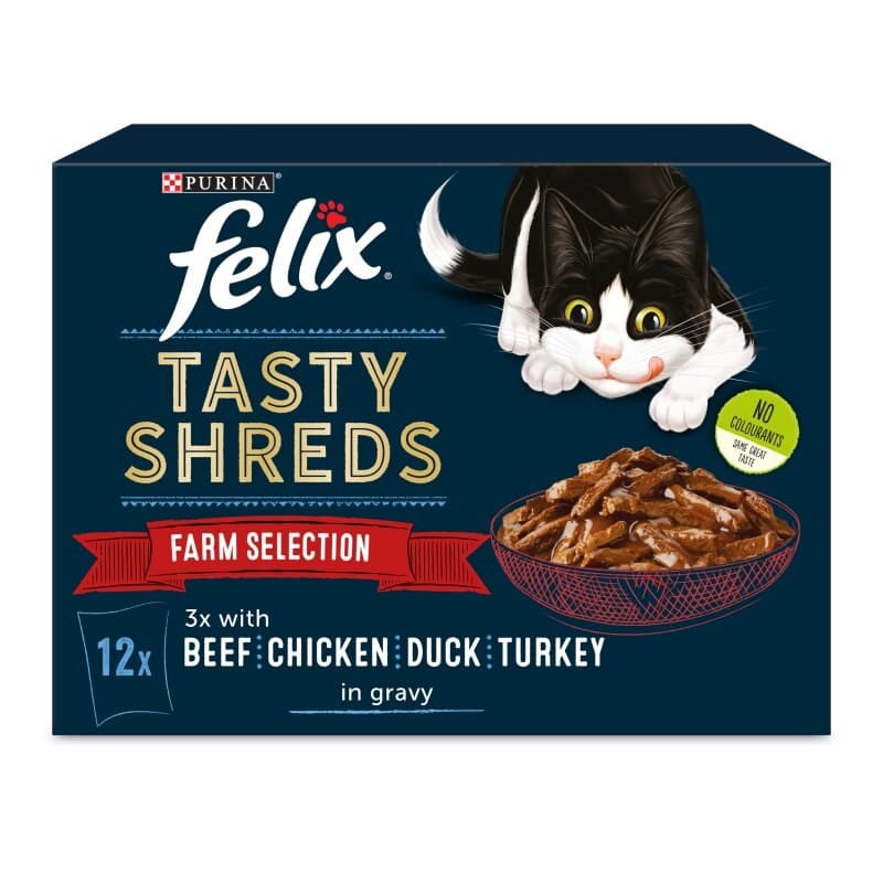 Felix Tasty Shreds Farm Selection In Gravy Wet Cat Food Pouches - 12 x 80g