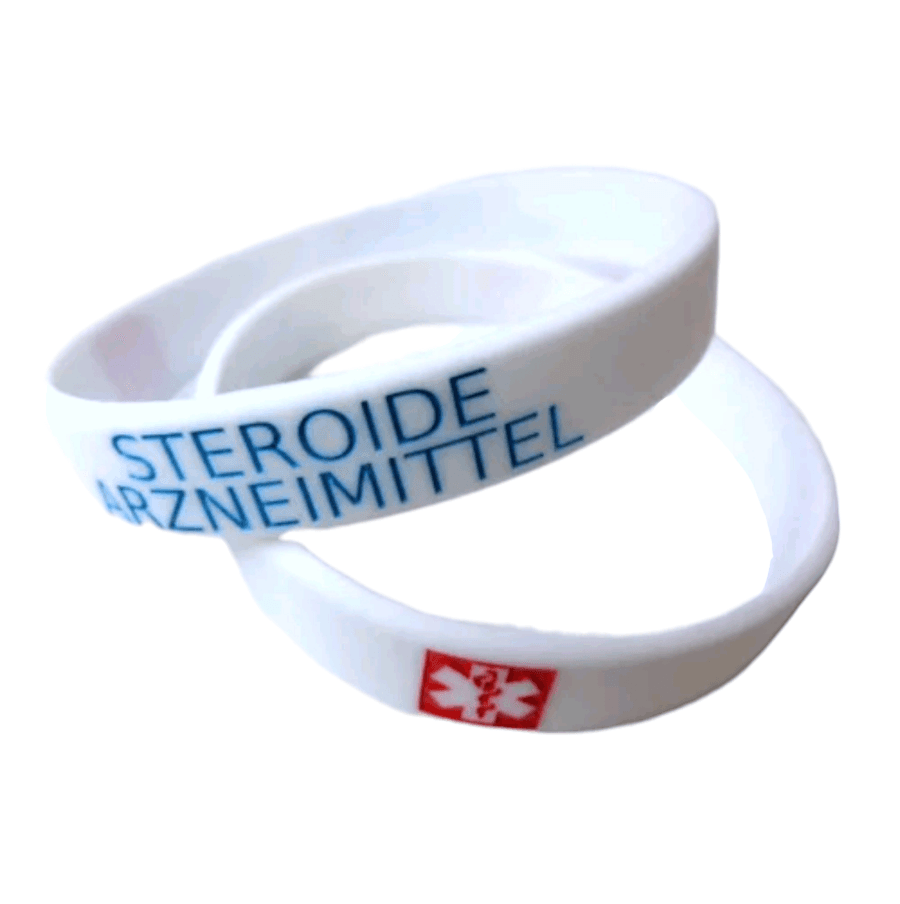 2x Steroide Arzneimittel Medicated Medical Alert Armband DEUTSCH Sicher sein