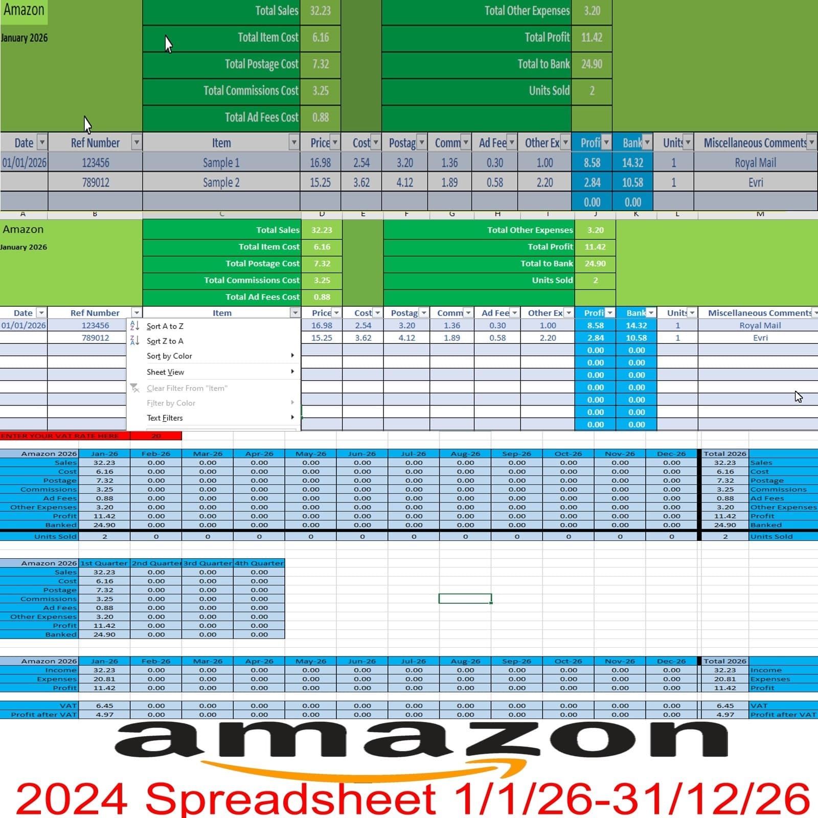 2026 Ebay Amazon Etsy Tiktok Vinted Accounting Spreadsheet Business Software