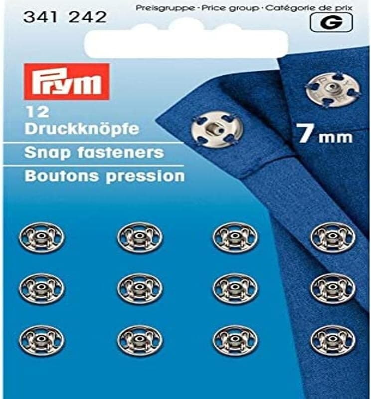 Prym 341242 Sew-On Snap Fasteners Brass Silver Size 7 mm