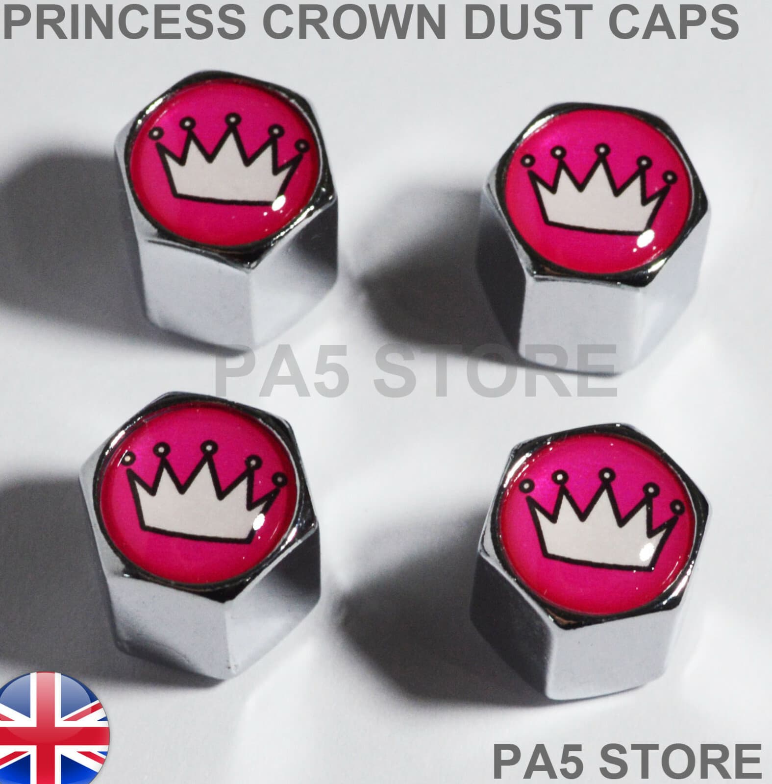 4x Pink Crown Dust Caps Tiara Princess Girls Scooter Bike Car Wheel Tyre Valve