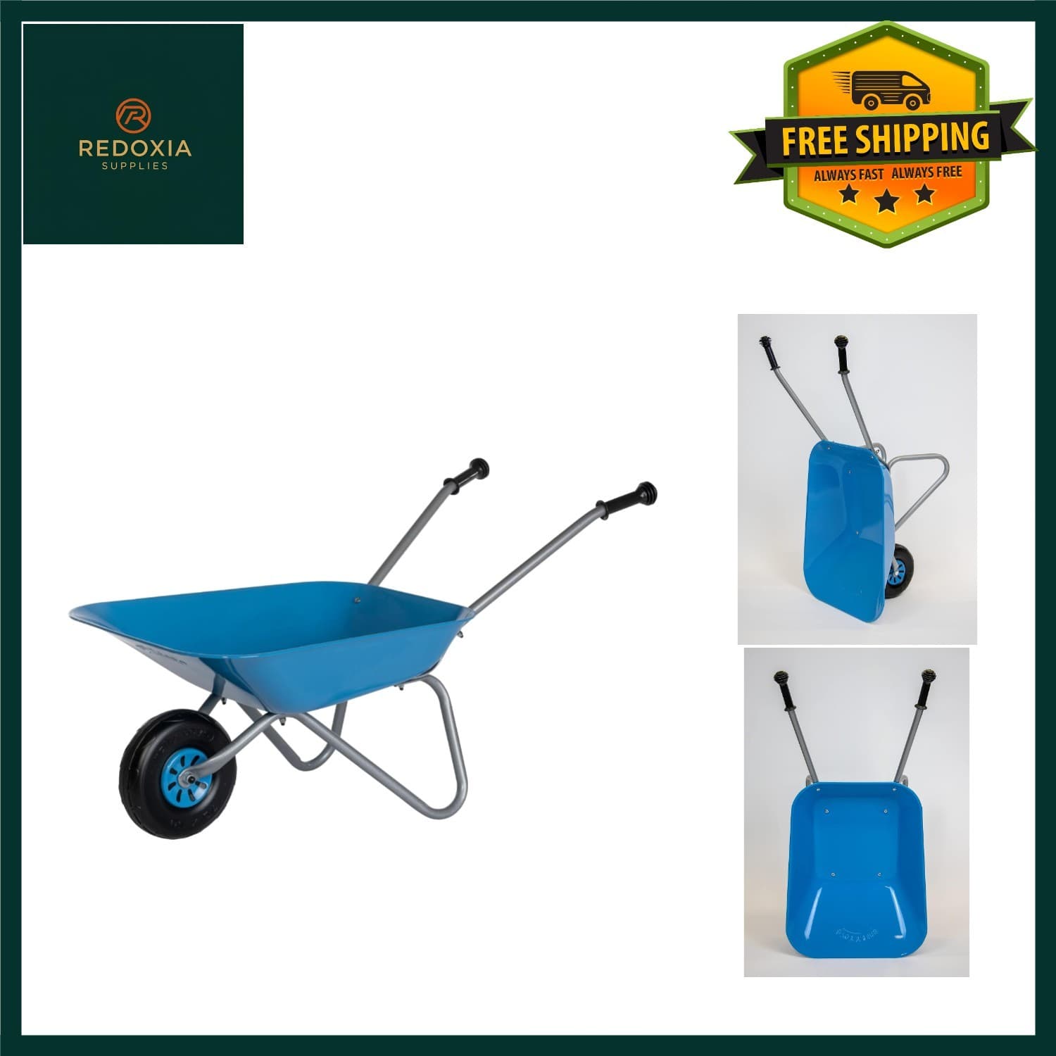 Robust Children's Wheelbarrow| Silver Blue Metal| Plastic Handles| 25kg