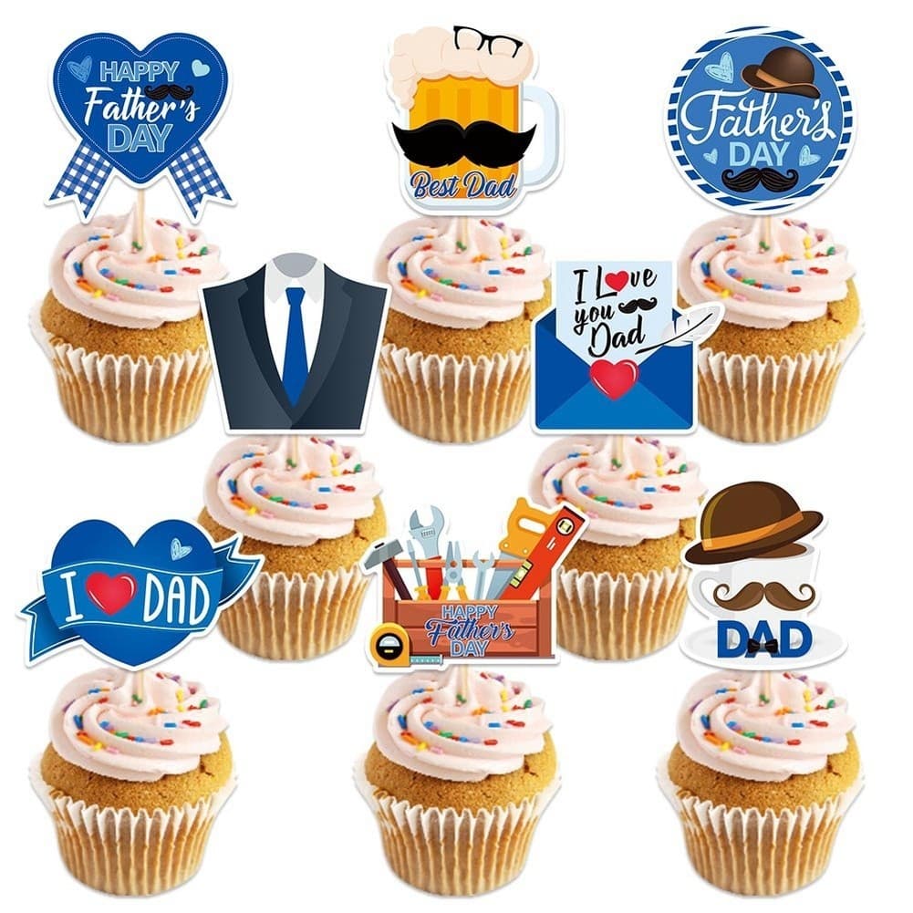 Cupcake Inserts 48 Pcs Father's Day Theme Paper for Dad Birthday Cakes
