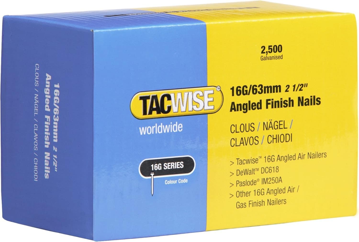0770 Type 16G / 38 Mm Galvanised Angled Finish Nails| 20° Inclined| Pack of 2500