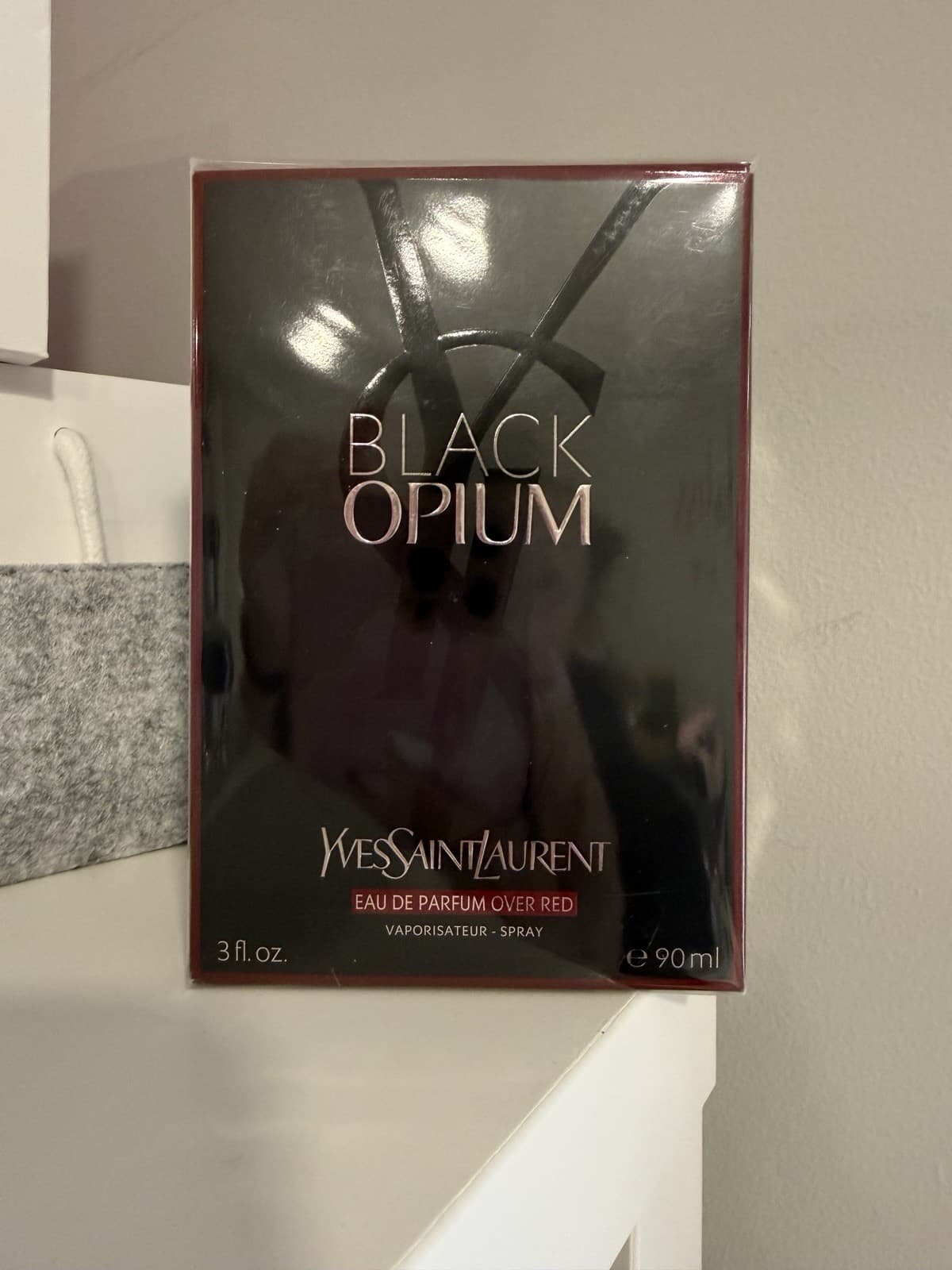 Yves Saint Laurent Black Opium  Eau de Parfum over red 90ml Spray New and Sealed