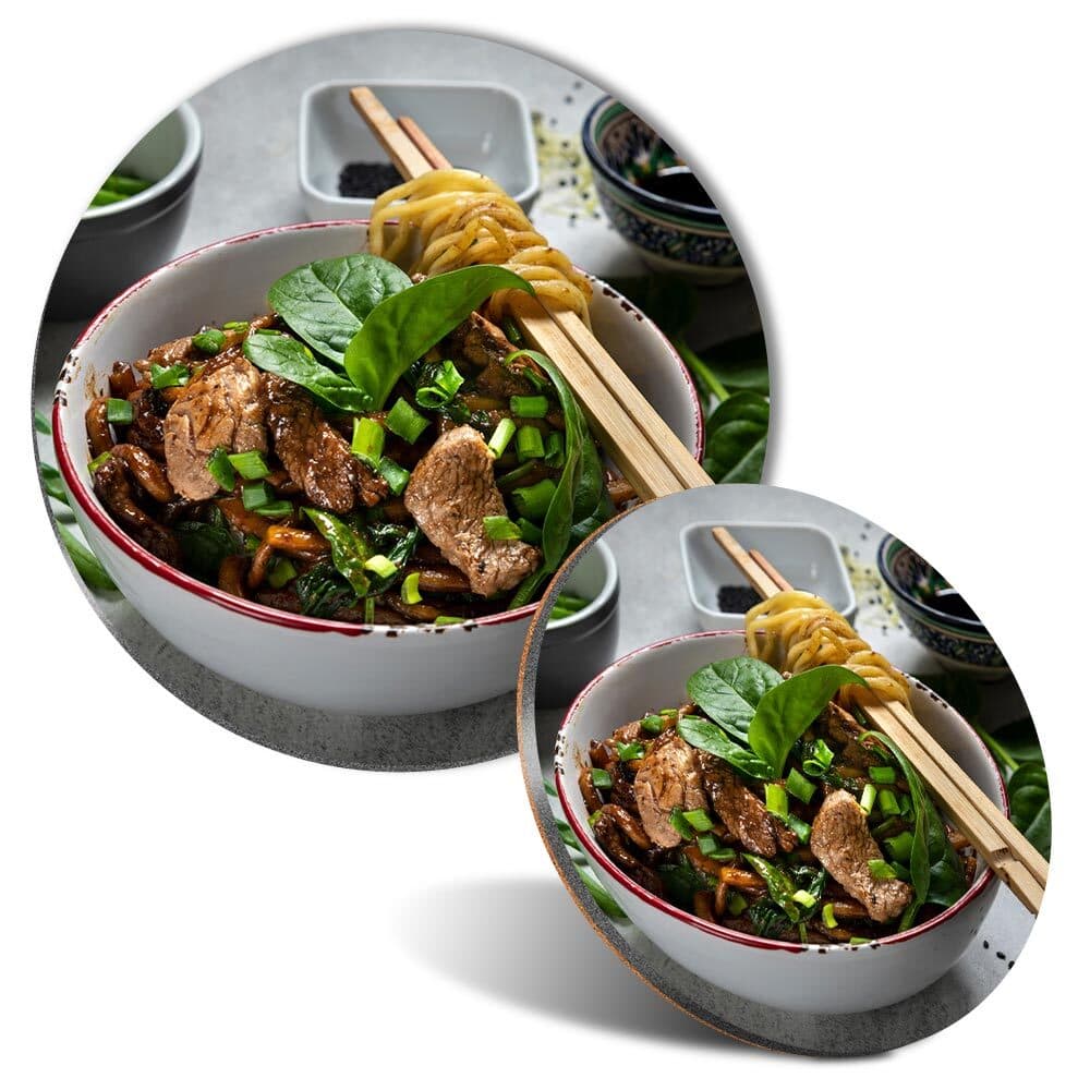 Mouse Mat and Coaster Set Chinese Food Udon Noodles Beef and Vegetables #50506