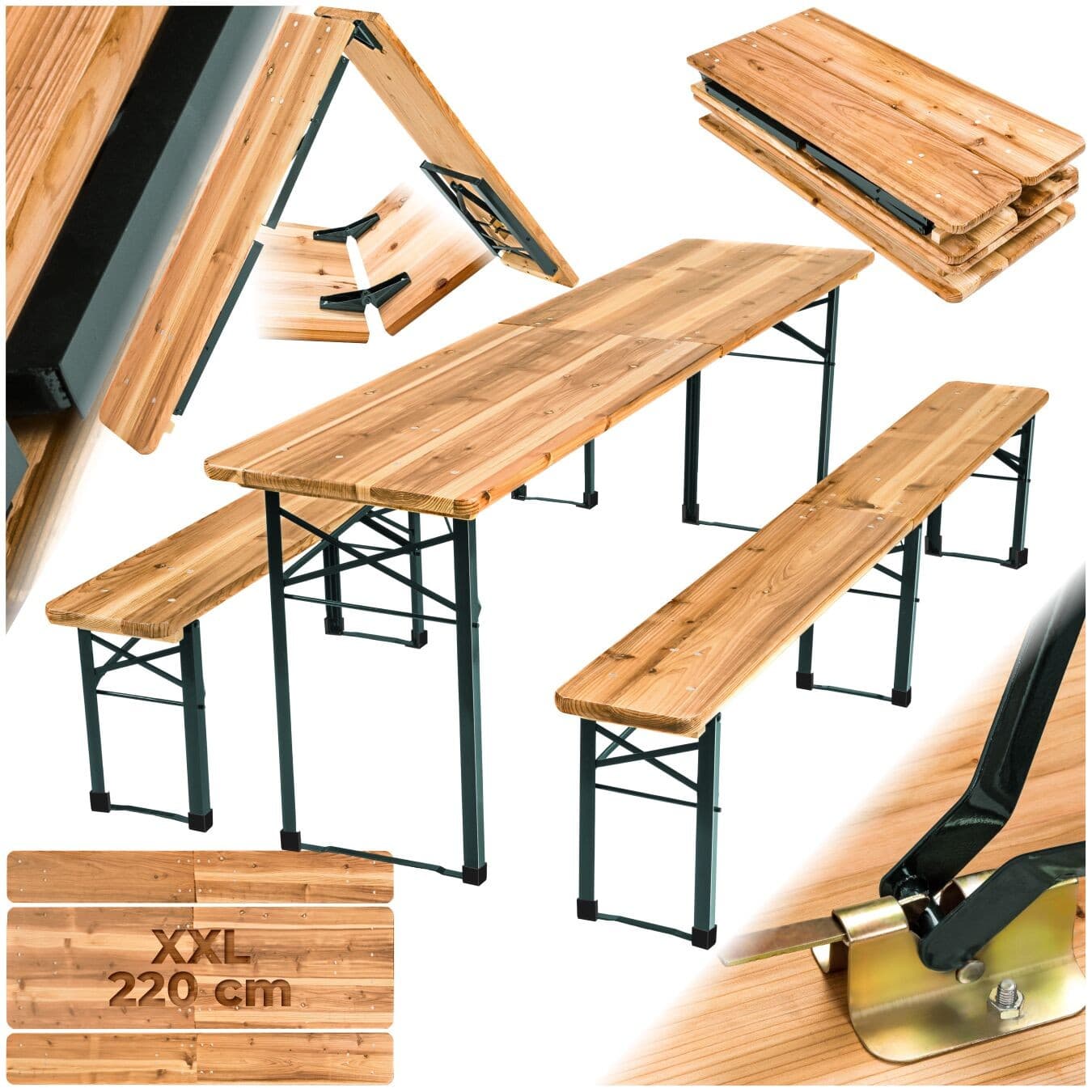 Bench Set Table Folding Durable Fir Wood Outdoor Garden Furniture Camping Area