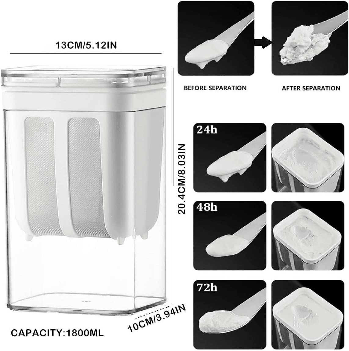 Yogurt Strainer Fine Mesh Yogurt Maker Strainer with Lid 1800 ML Cheese Yogurt M view 2