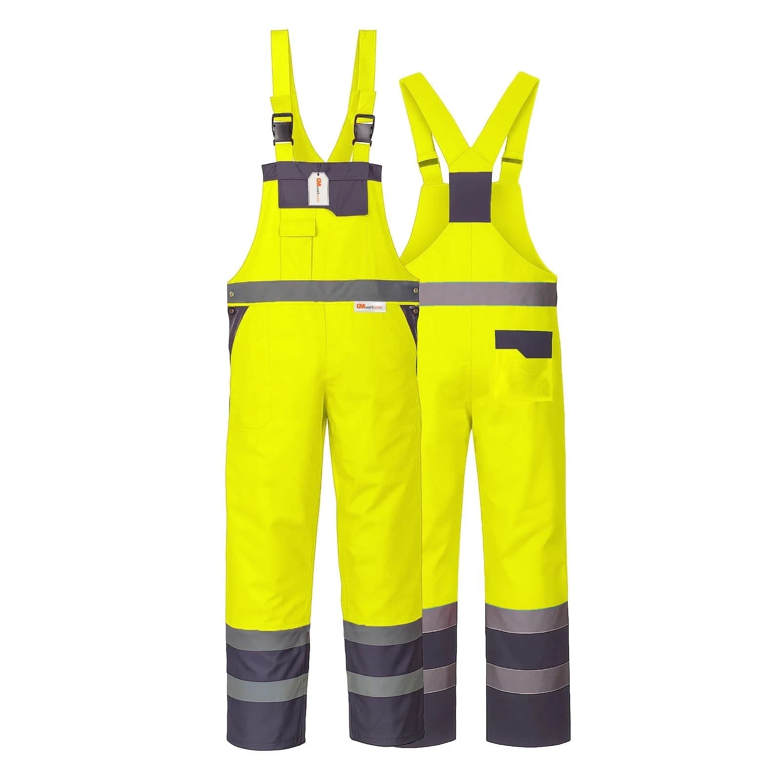 Hi Vis Waterproof Dungarees Bib Brace 300D Class 2 Reflective Safety Overalls UK