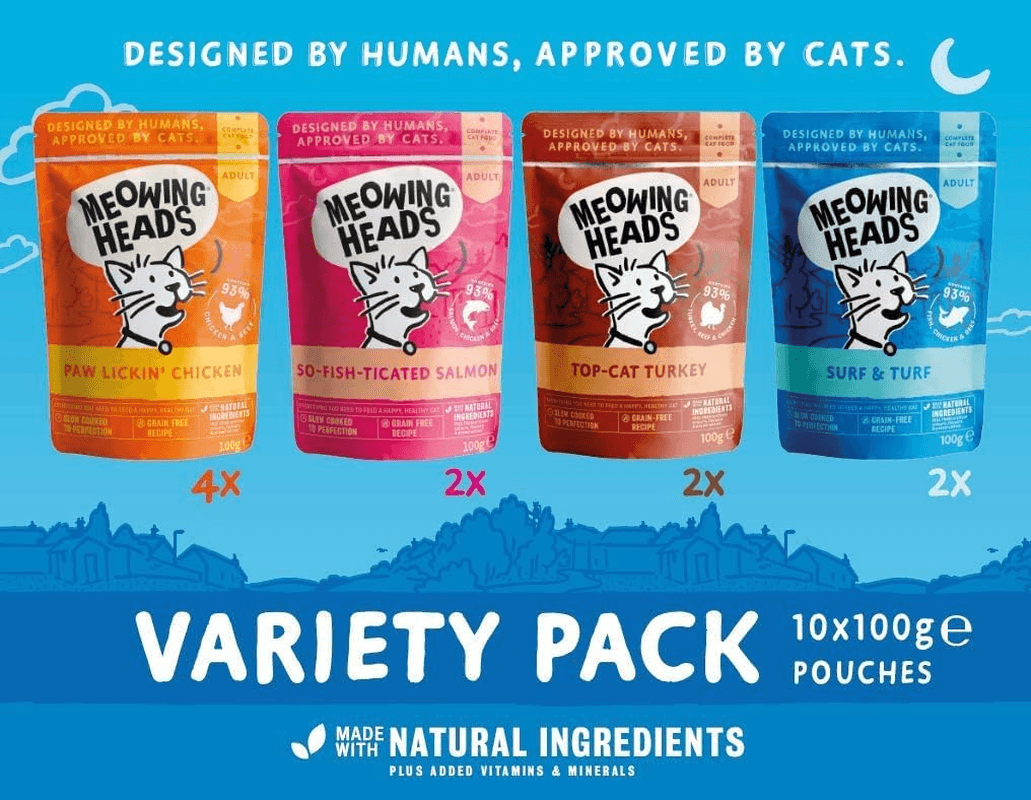 Meowing Heads Wet Cat Food - Variety Pack - 93% Natural Turkey| Chicken| Beef & view 2